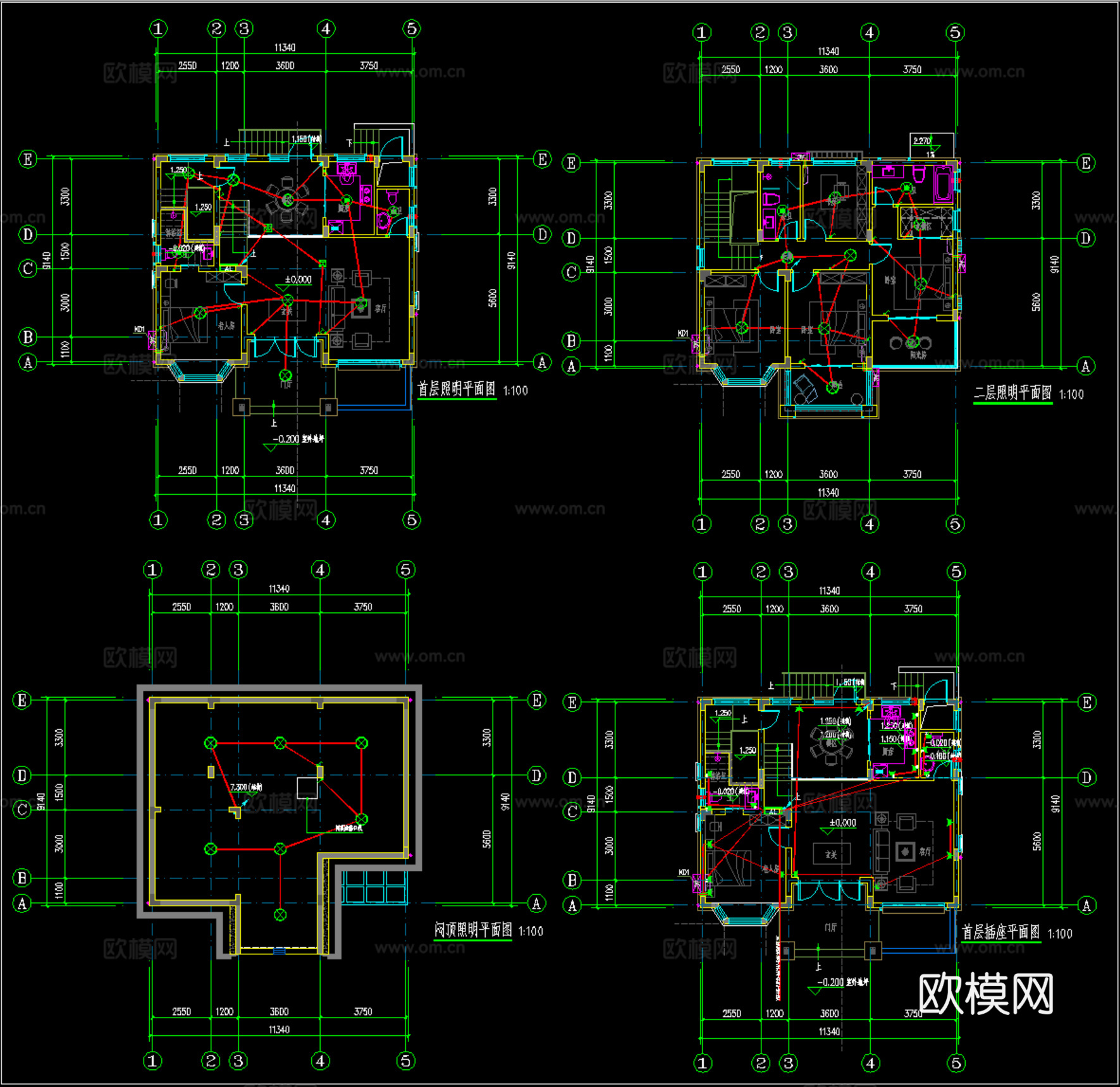 现代新中式自建房别墅、二层自建房cad施工图