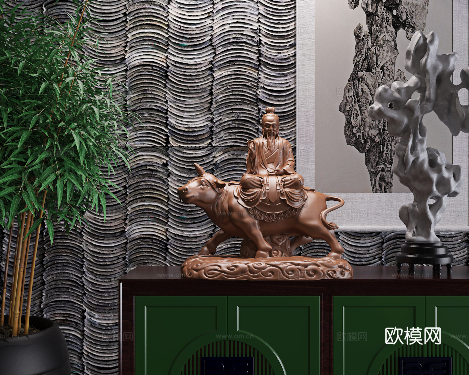 现代新中式太上老君骑牛雕塑艺术摆件3d模型