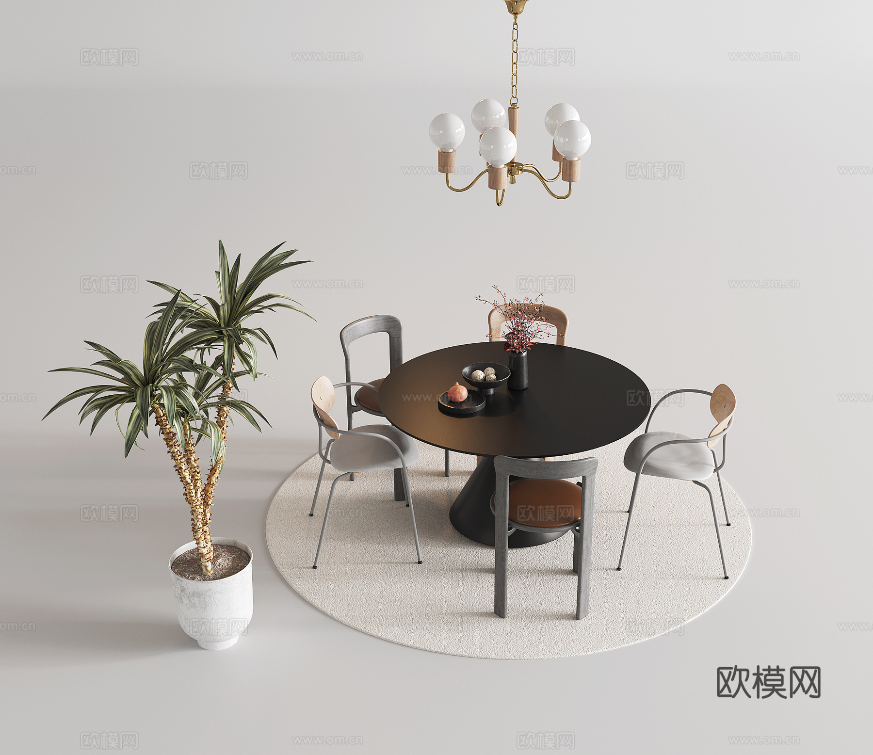 现代餐桌椅 餐桌 餐椅 吊灯 办公桌椅3d模型
