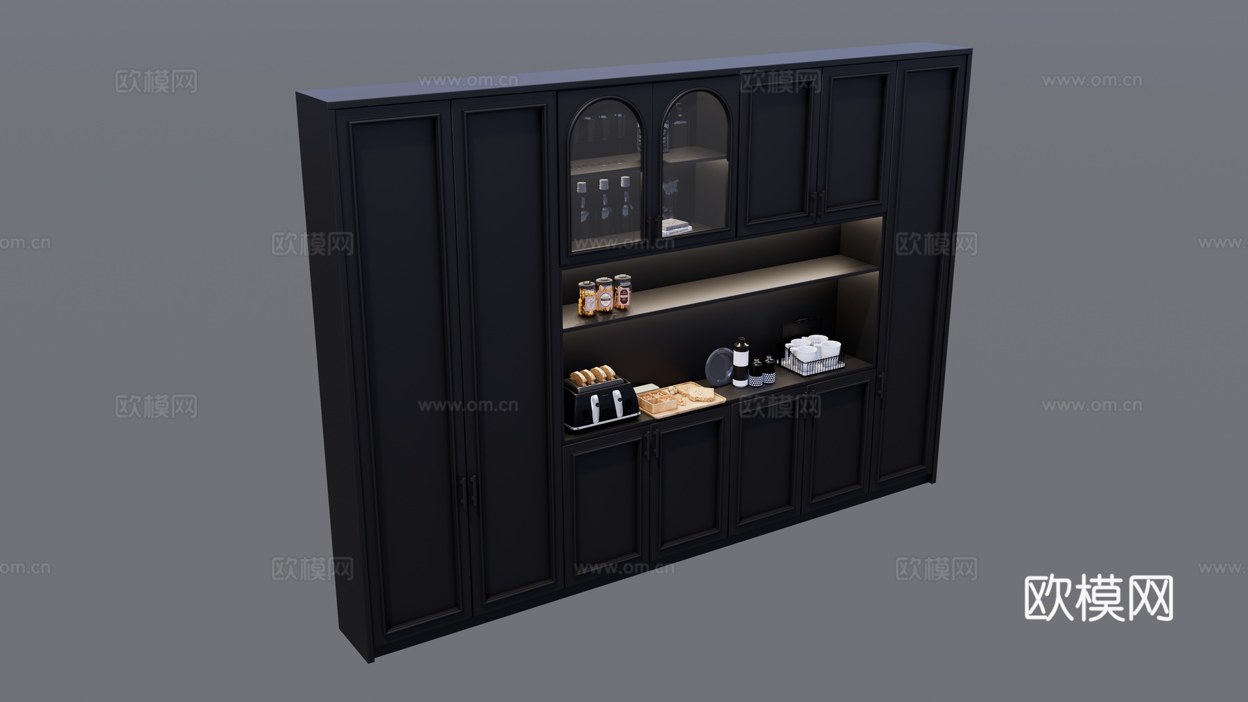 深灰色餐边柜酒柜su模型下载（渲染图1）