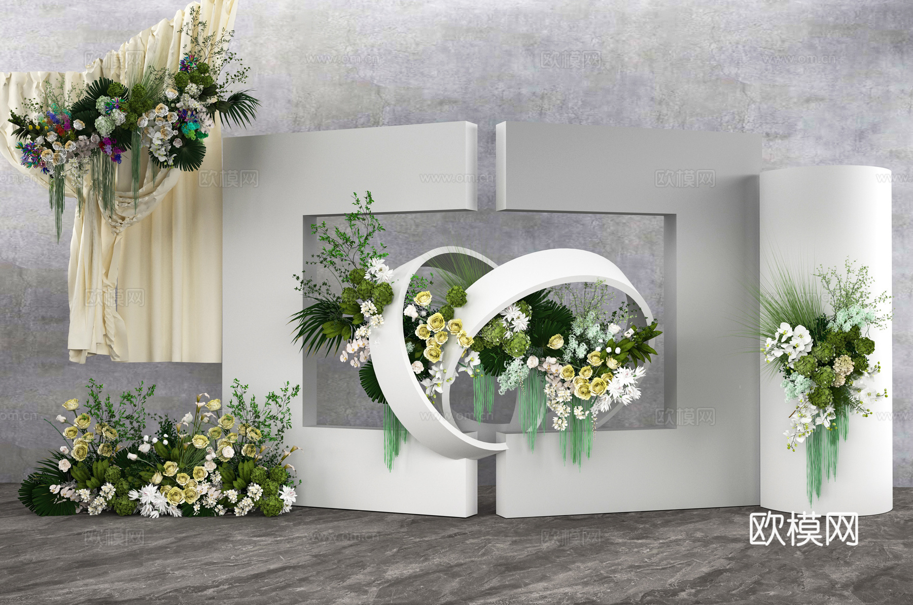 花艺美陈 婚礼美陈 迎宾区美陈 布幔美陈3d模型