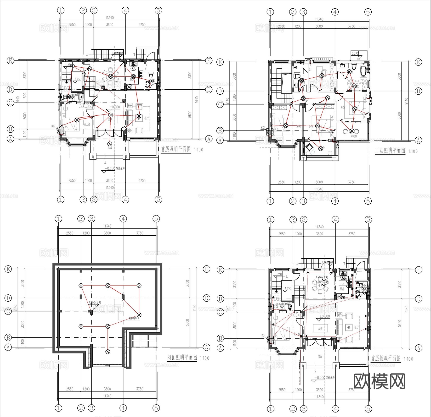 现代新中式自建房别墅、二层自建房cad施工图