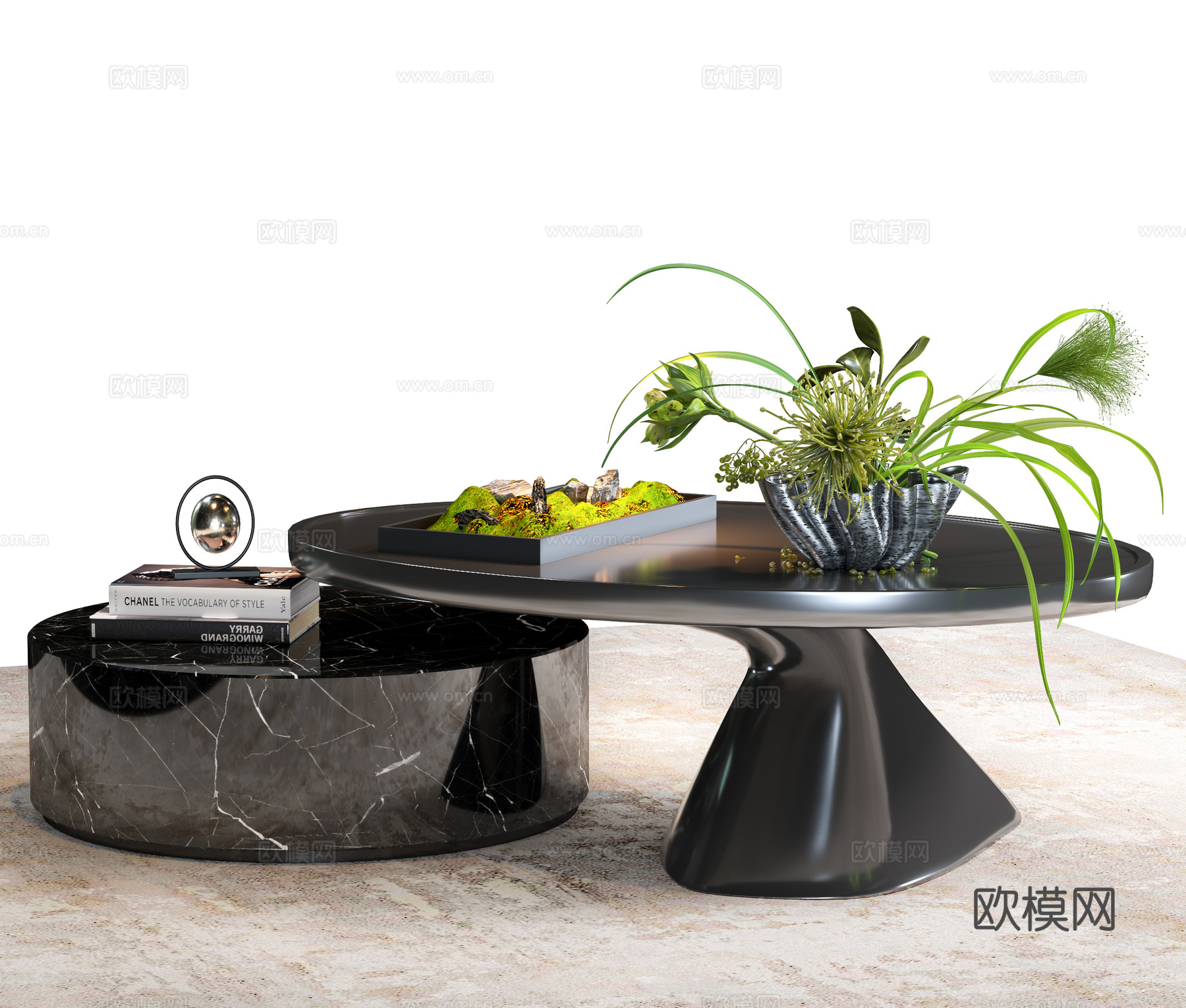 现代茶几 意式茶几 茶几 大理石茶几 金属茶几 子母茶几 绿3d模型