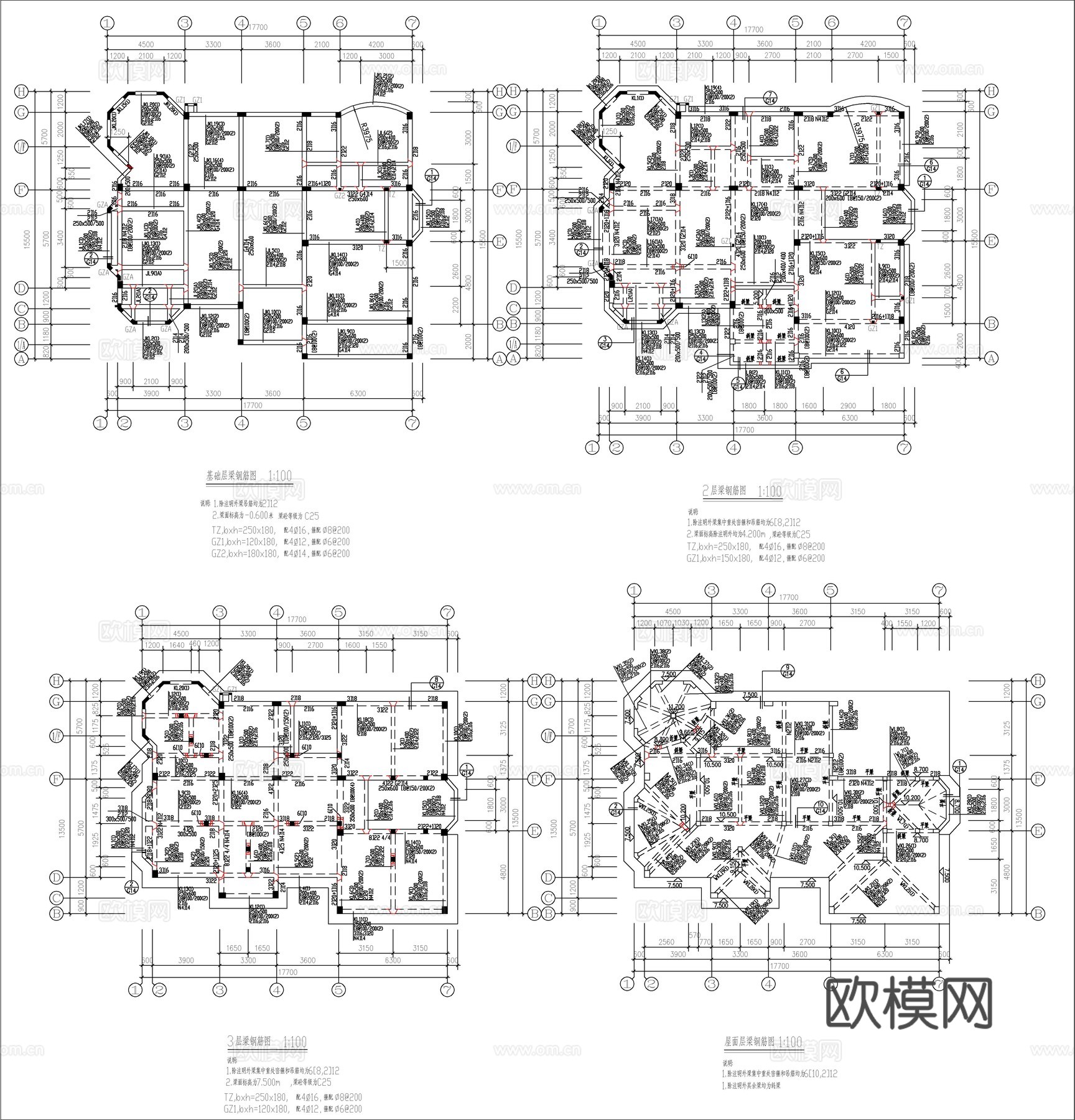 现代新中式自建房别墅、二层自建房cad施工图