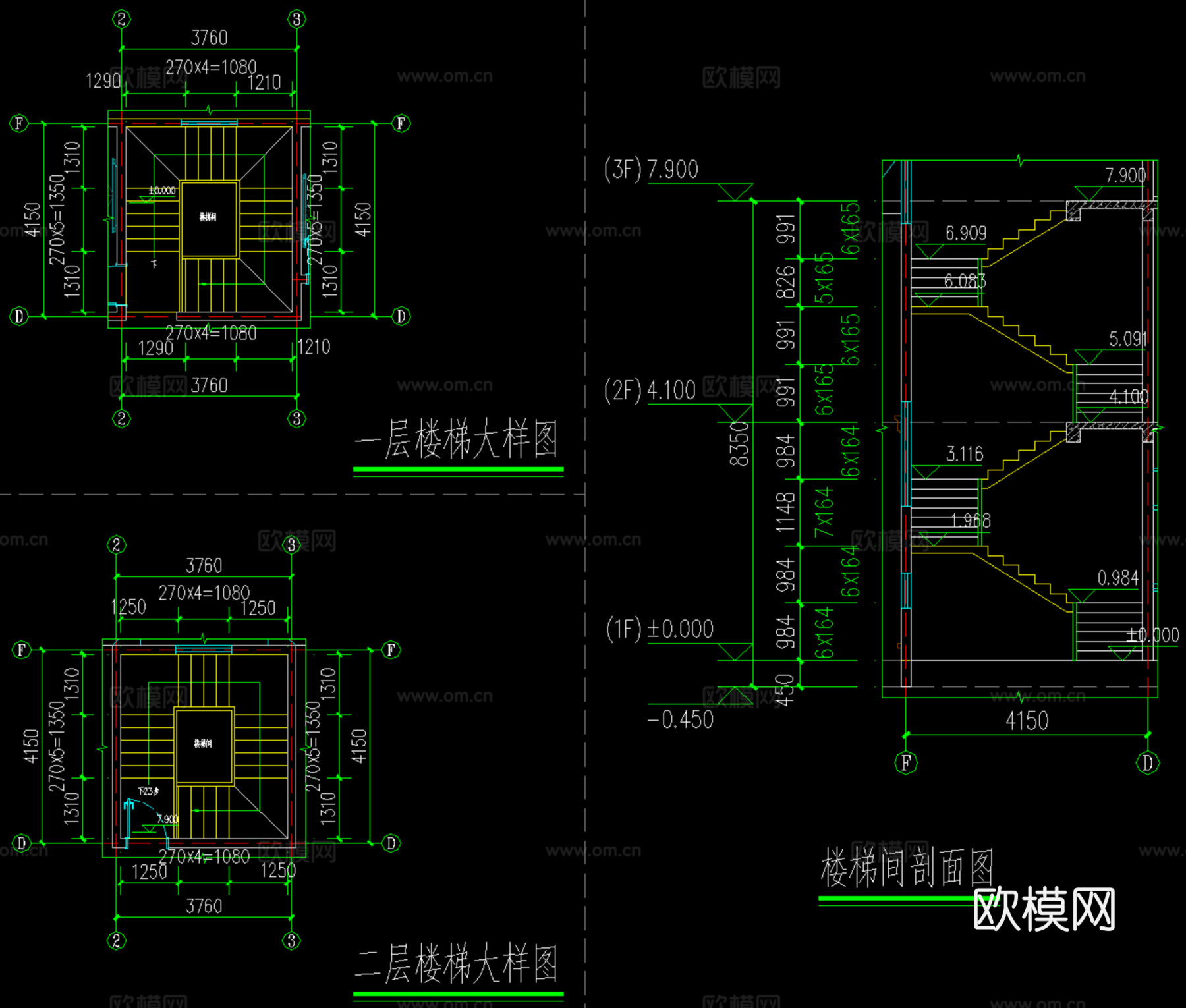 现代新中式自建房别墅、二层自建房cad施工图