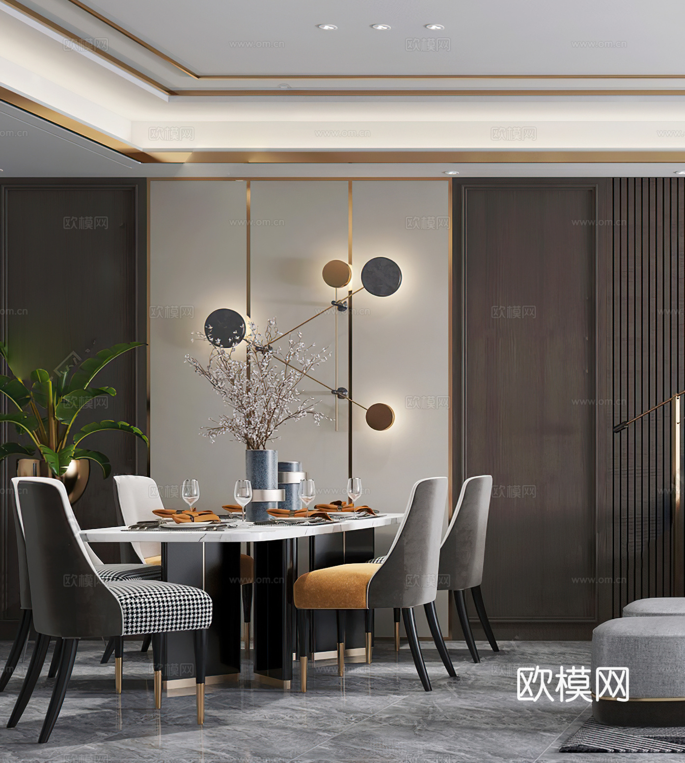 意式餐厅 现代餐厅 高级灰餐厅 黑白灰 现代客餐厅 餐桌3d模型