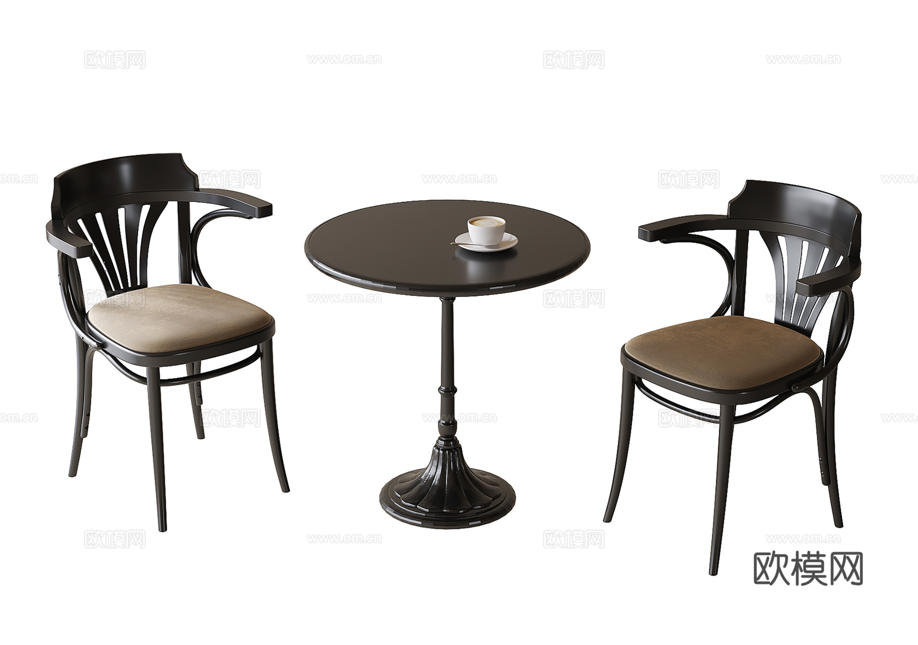 法式咖啡桌椅 休闲桌椅 洽谈桌椅su模型