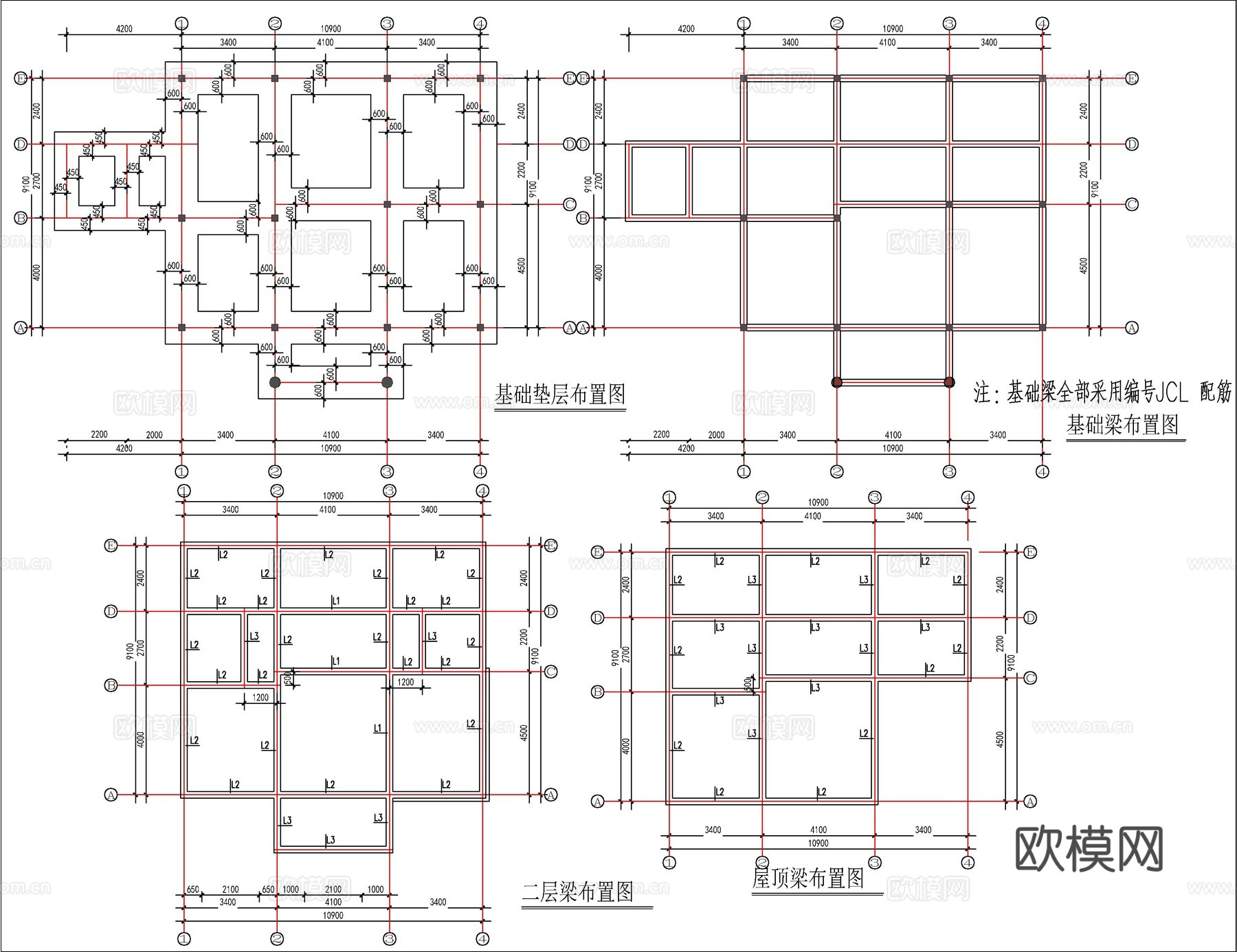 现代新中式自建房别墅、二层自建房cad施工图