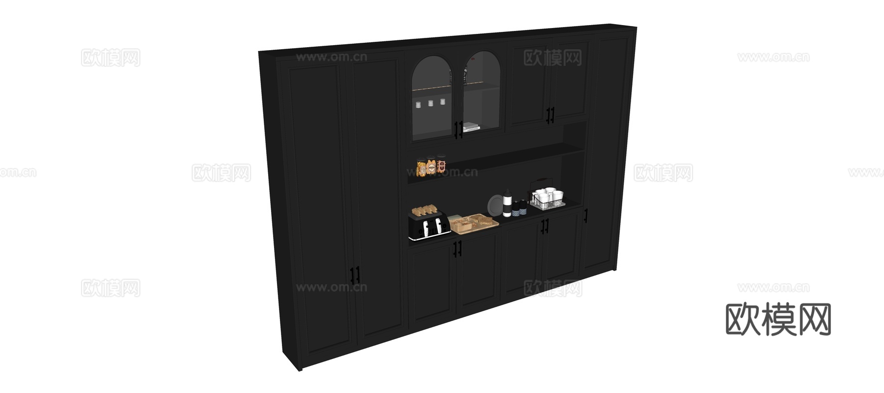 深灰色餐边柜酒柜su模型下载（渲染图2）