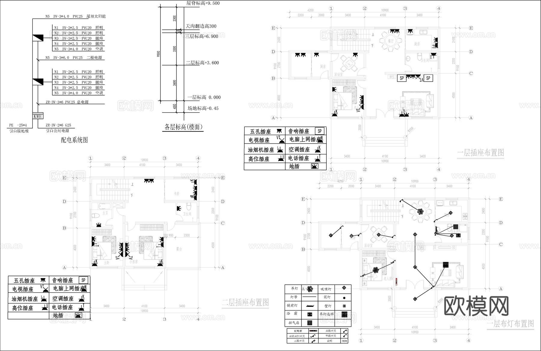 现代新中式自建房别墅、二层自建房cad施工图