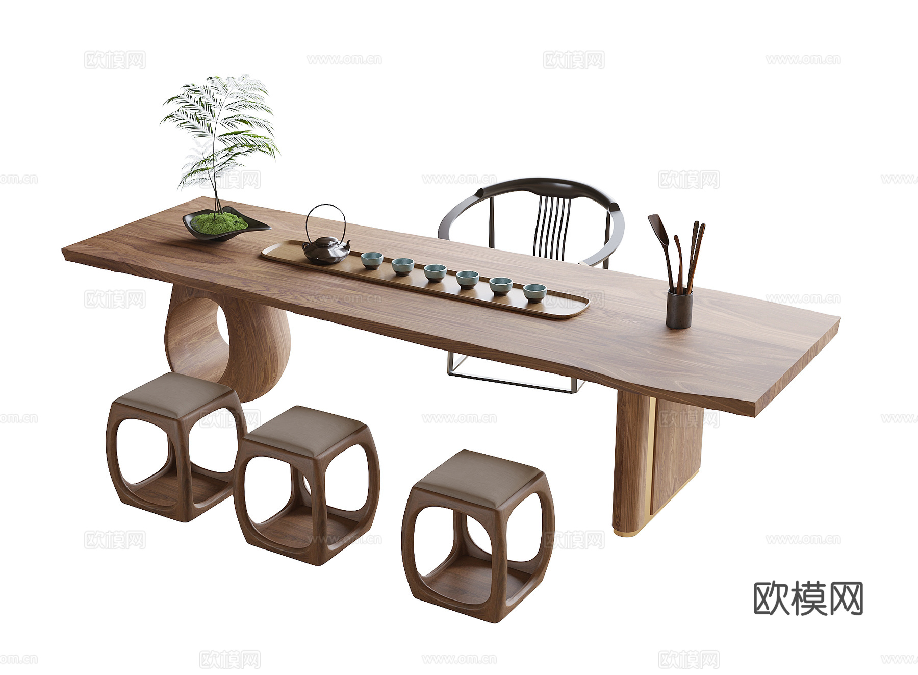 现代茶桌椅 茶具 凳子3d模型