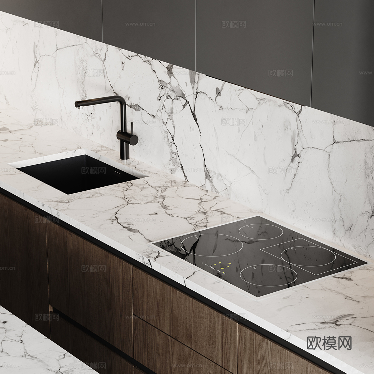 现代意式极简橱柜3d模型
