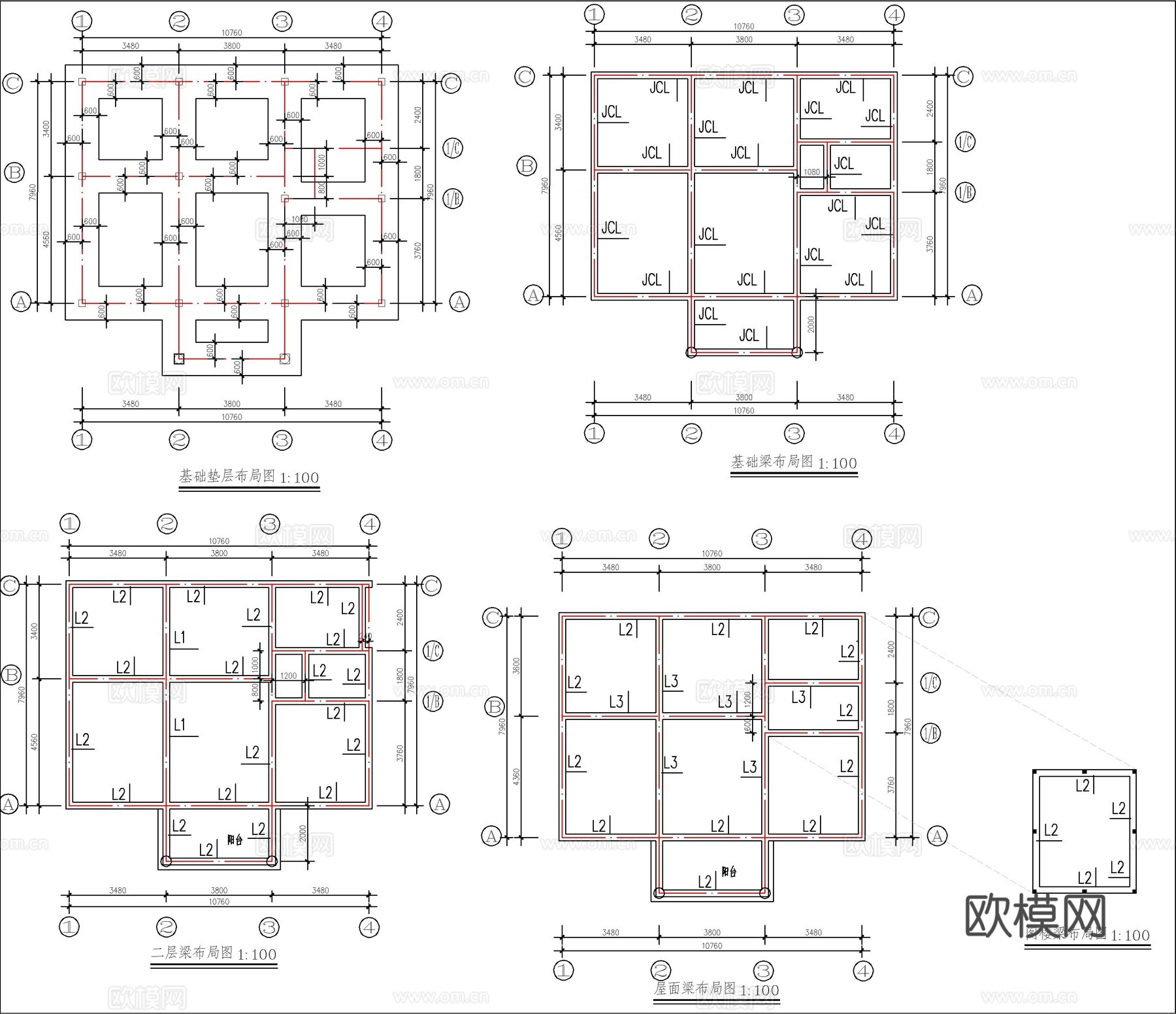 现代新中式自建房别墅、二层自建房cad施工图