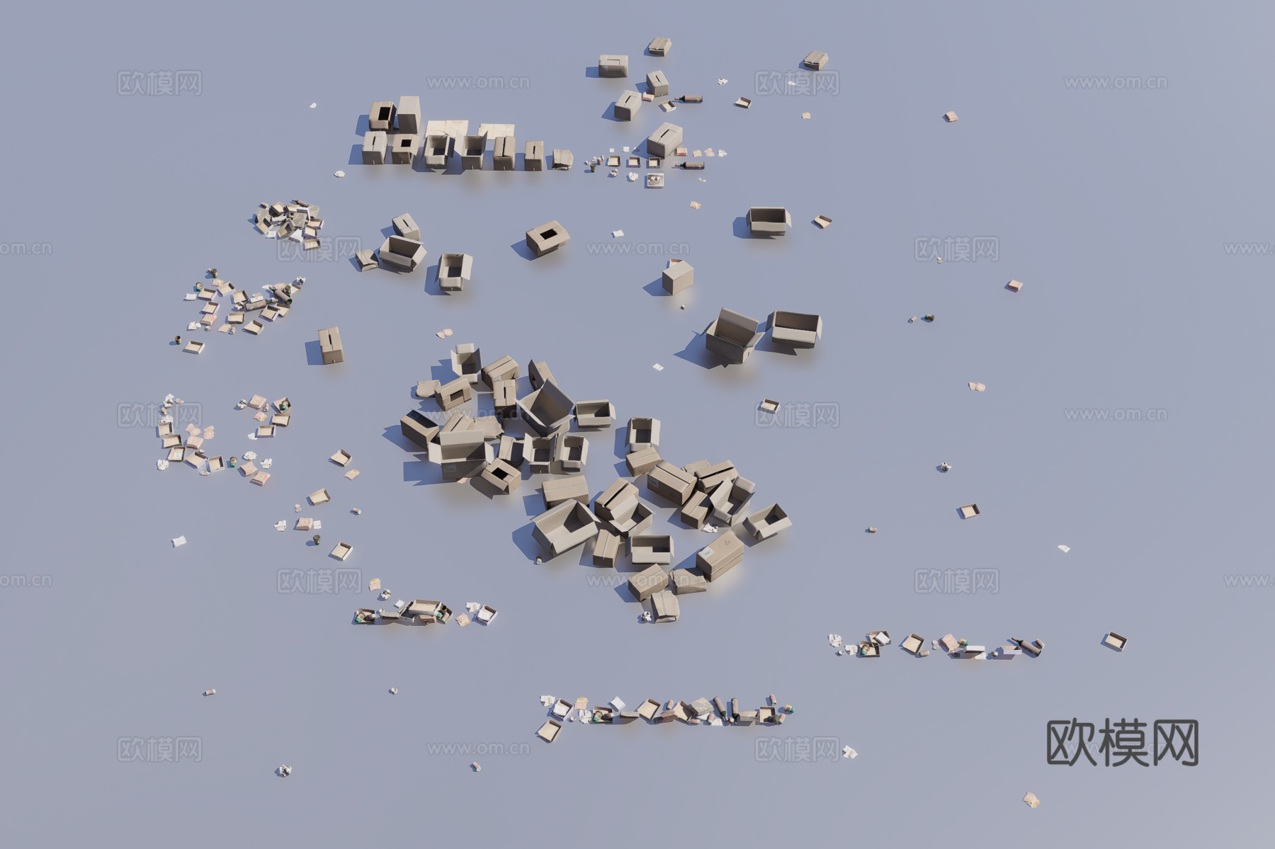 杂乱的废旧纸箱3d模型