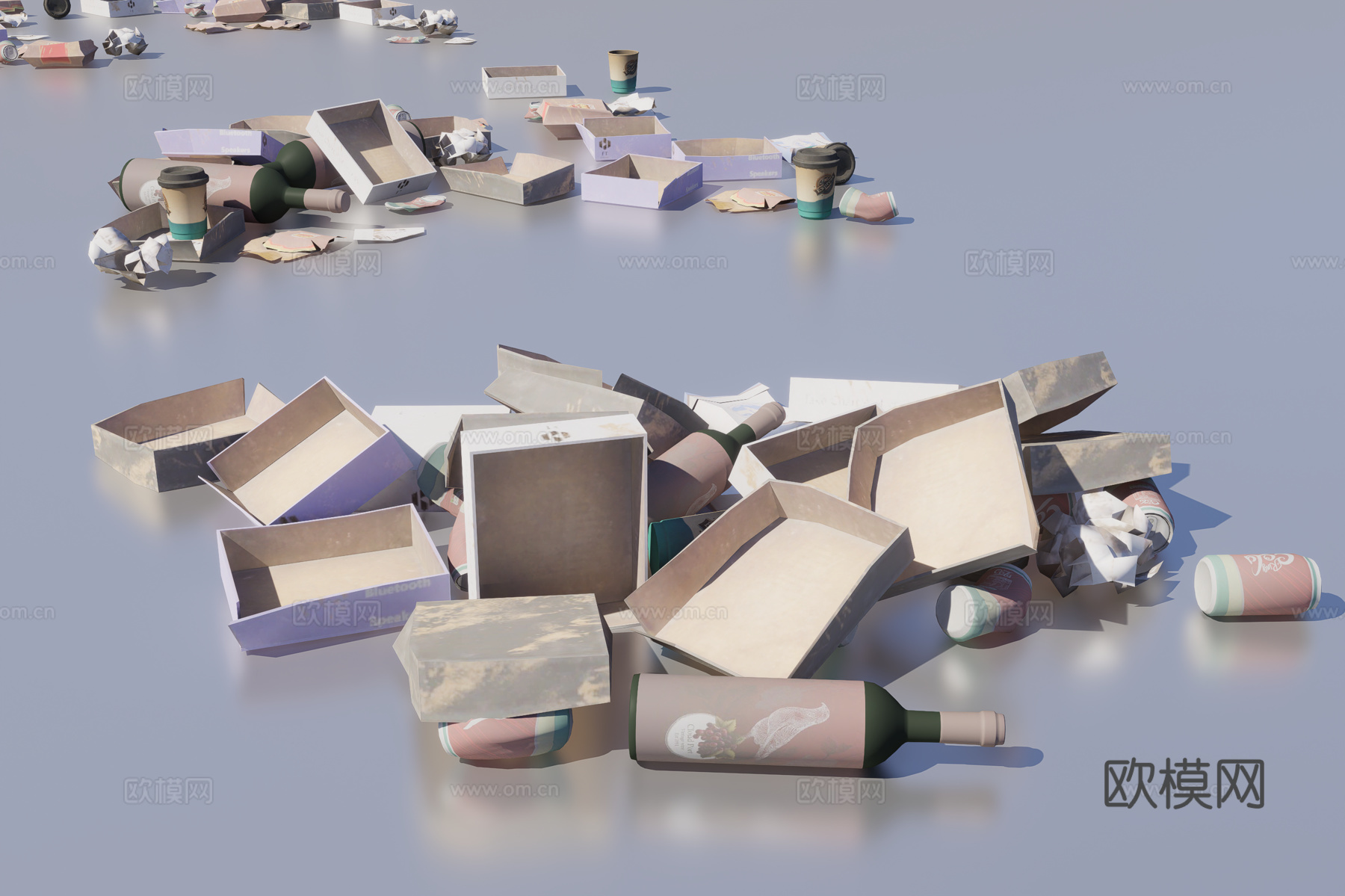 杂乱的废旧纸箱3d模型