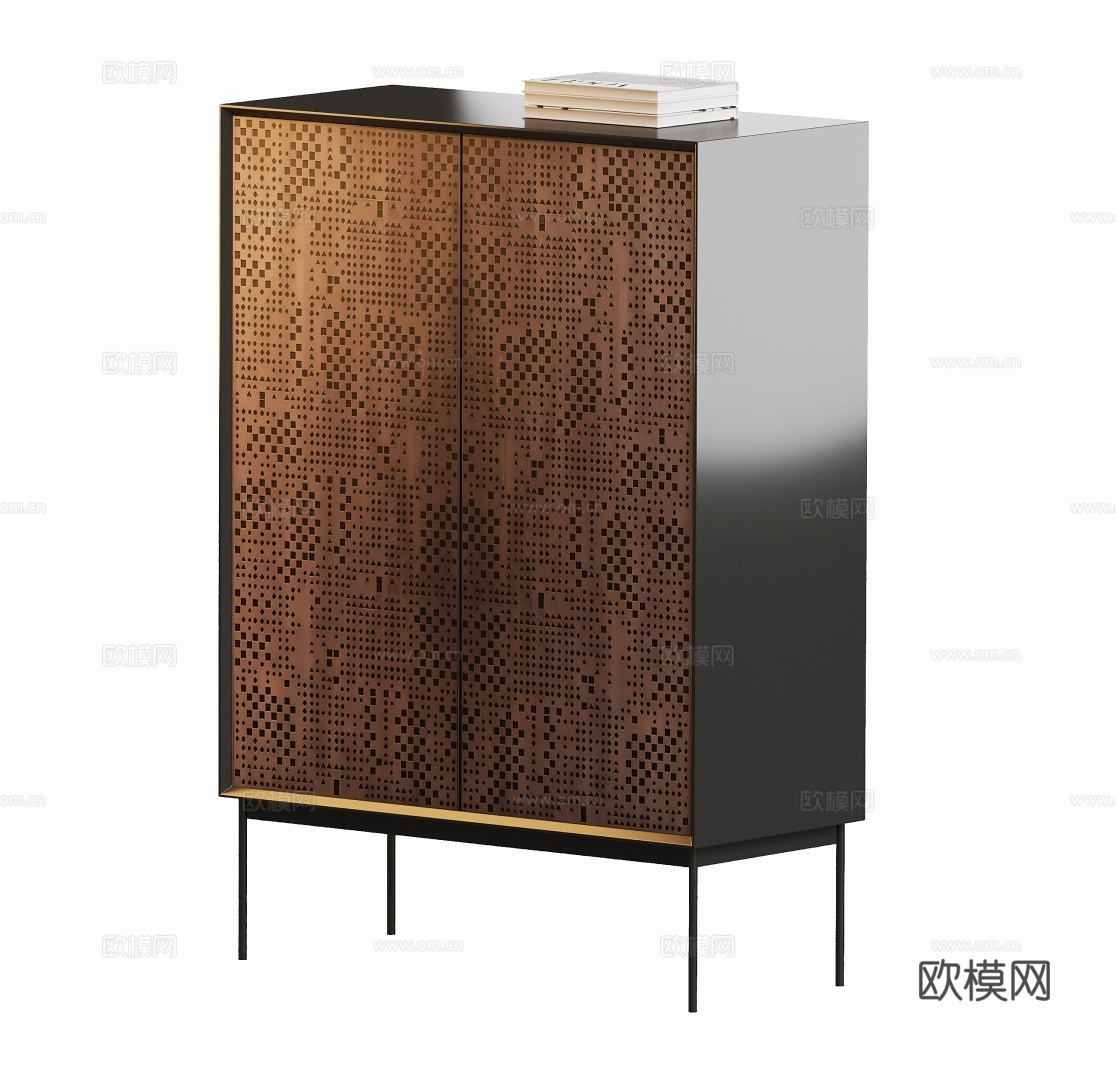 现代原木五斗柜高柜su模型