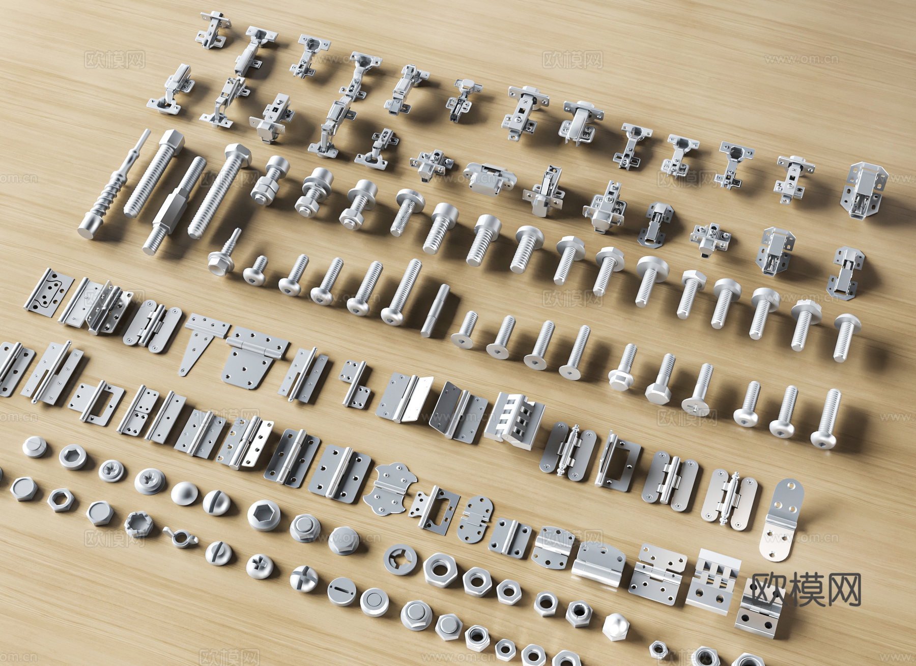 现代五金配件  螺丝螺母 合页 五金铰链 自攻丝3d模型