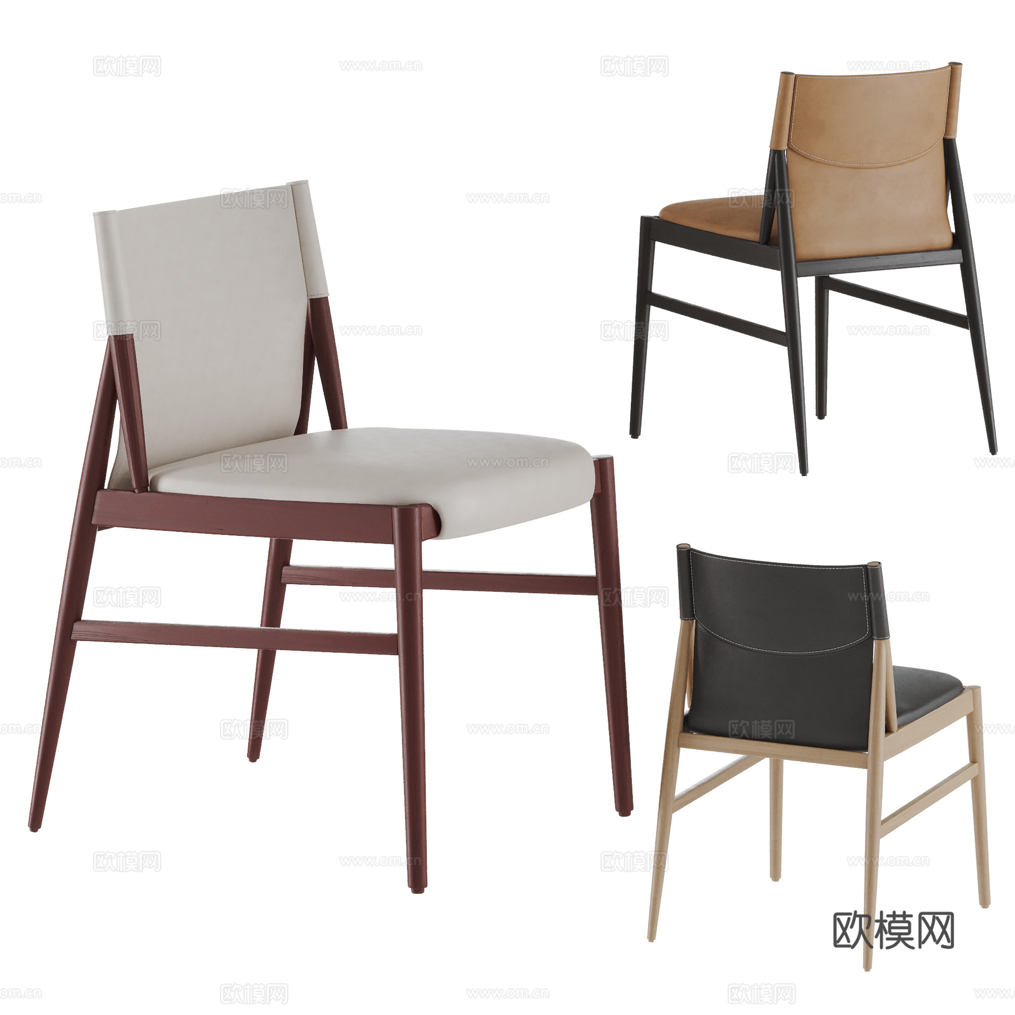 poliform现代餐椅组合 书椅 写字椅 皮革 实木3d模型