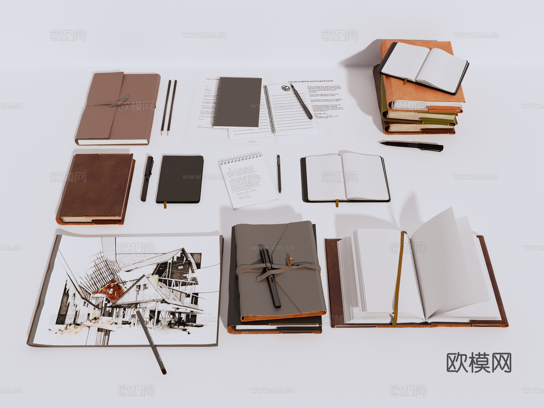 办公用品 笔记本 记事本 文具 画板 装饰摆件su模型下载（渲染图1）