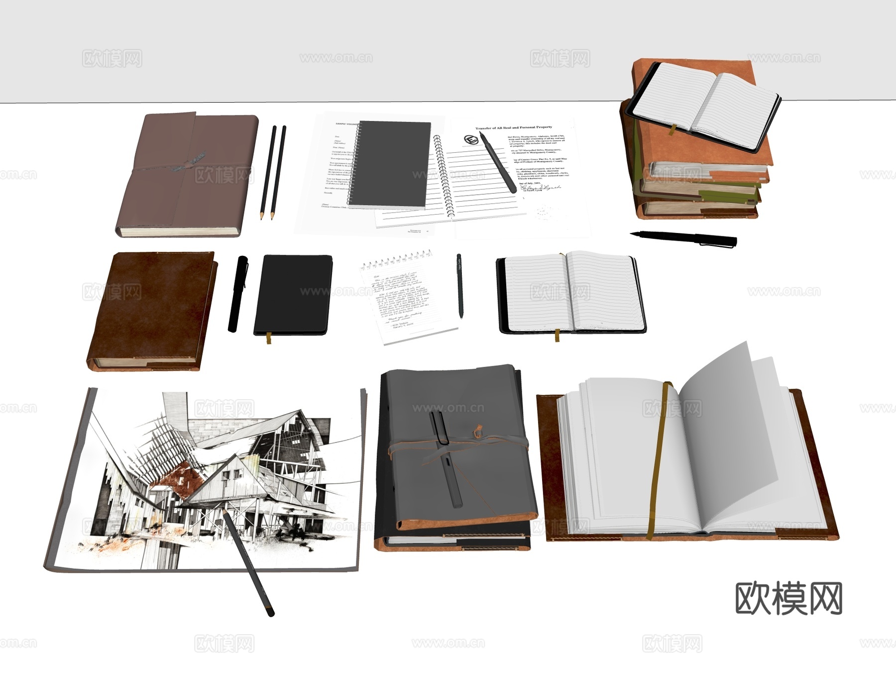 办公用品 笔记本 记事本 文具 画板 装饰摆件su模型下载（渲染图2）