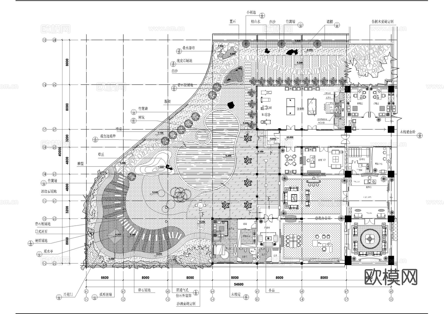 99套屋顶花园平面图施工图cad施工图