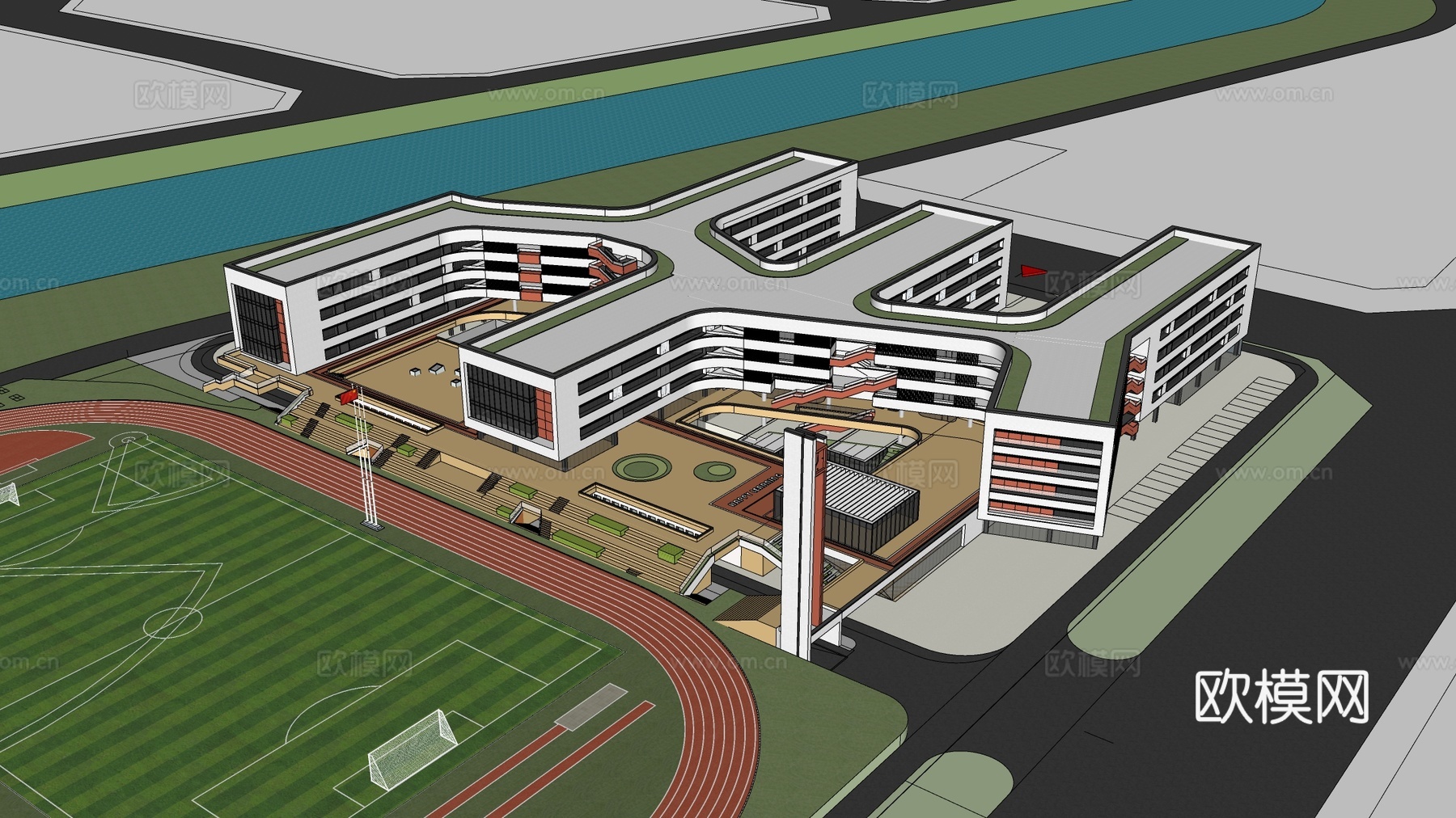 现代学校建筑 教学楼建筑 中小学建筑 行政楼 办公楼su模型