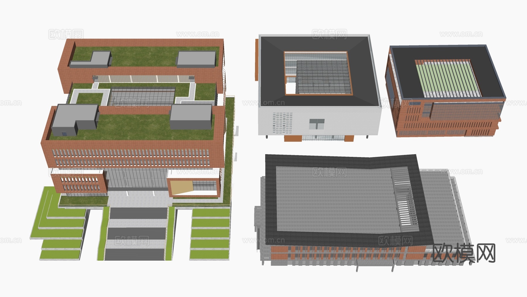 现代图书馆建筑 学校建筑 公共建筑su模型