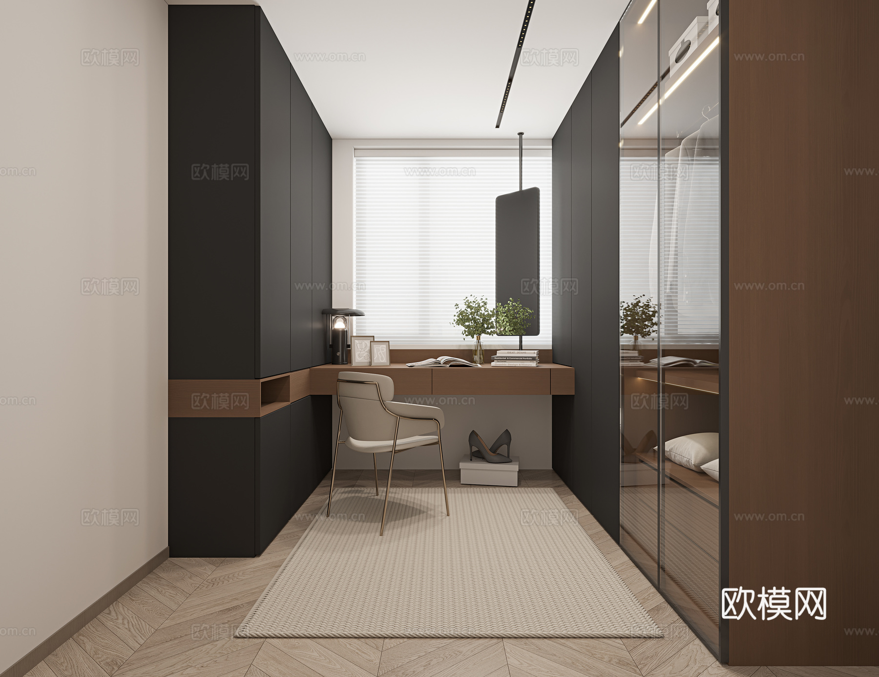 现代衣帽间 玻璃柜 镜子3d模型