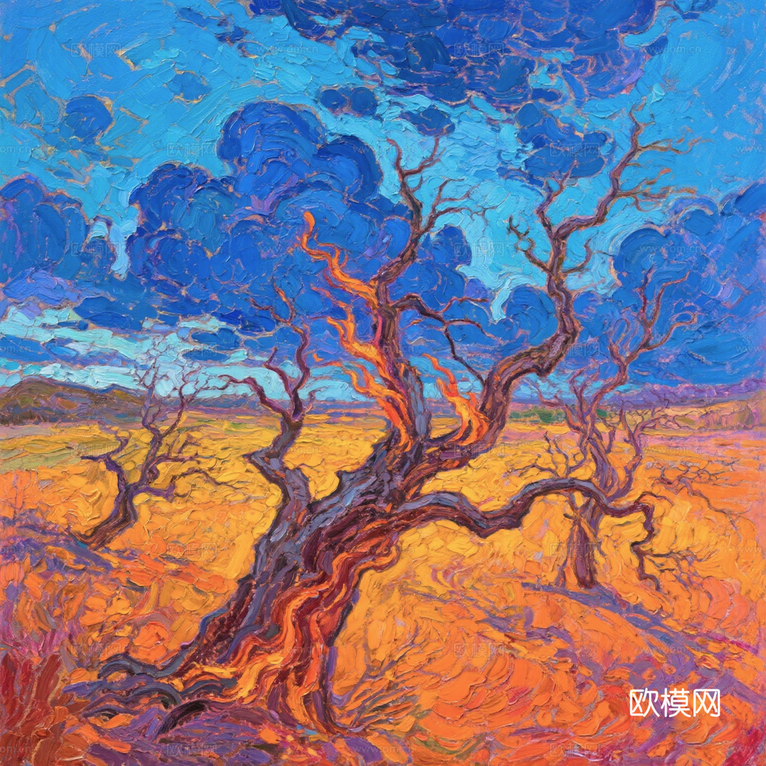 树枝热情氛围油画