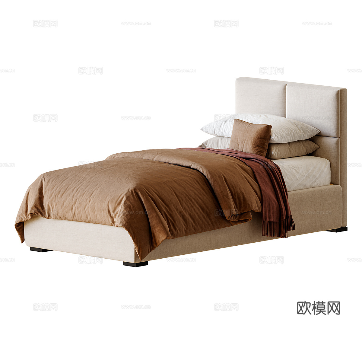布艺单人床 布艺沙发床 布艺儿童床 小孩床 地台床 酒店单人3d模型