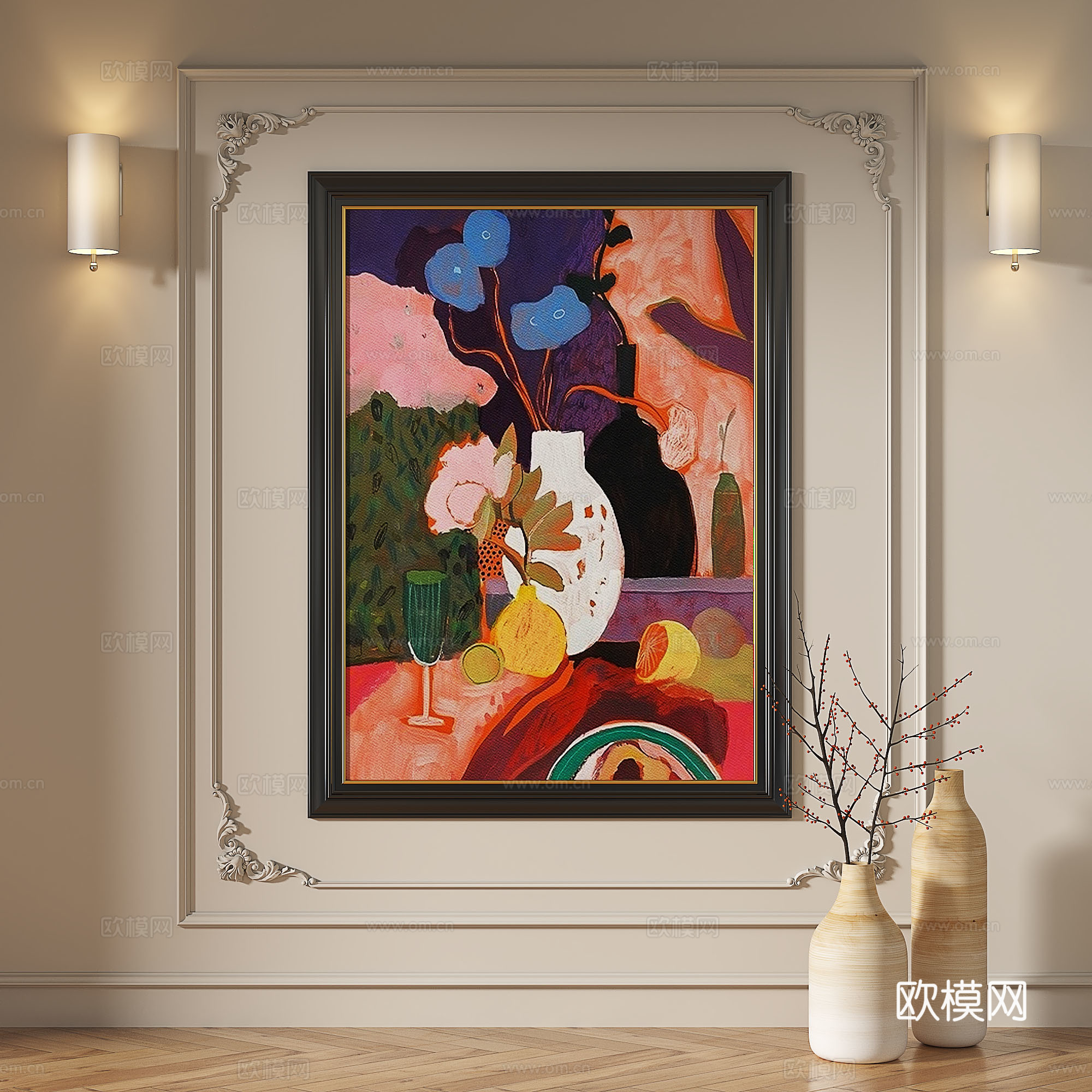 法式，复古，油画，现代，轻奢，抽象，装饰画3d模型