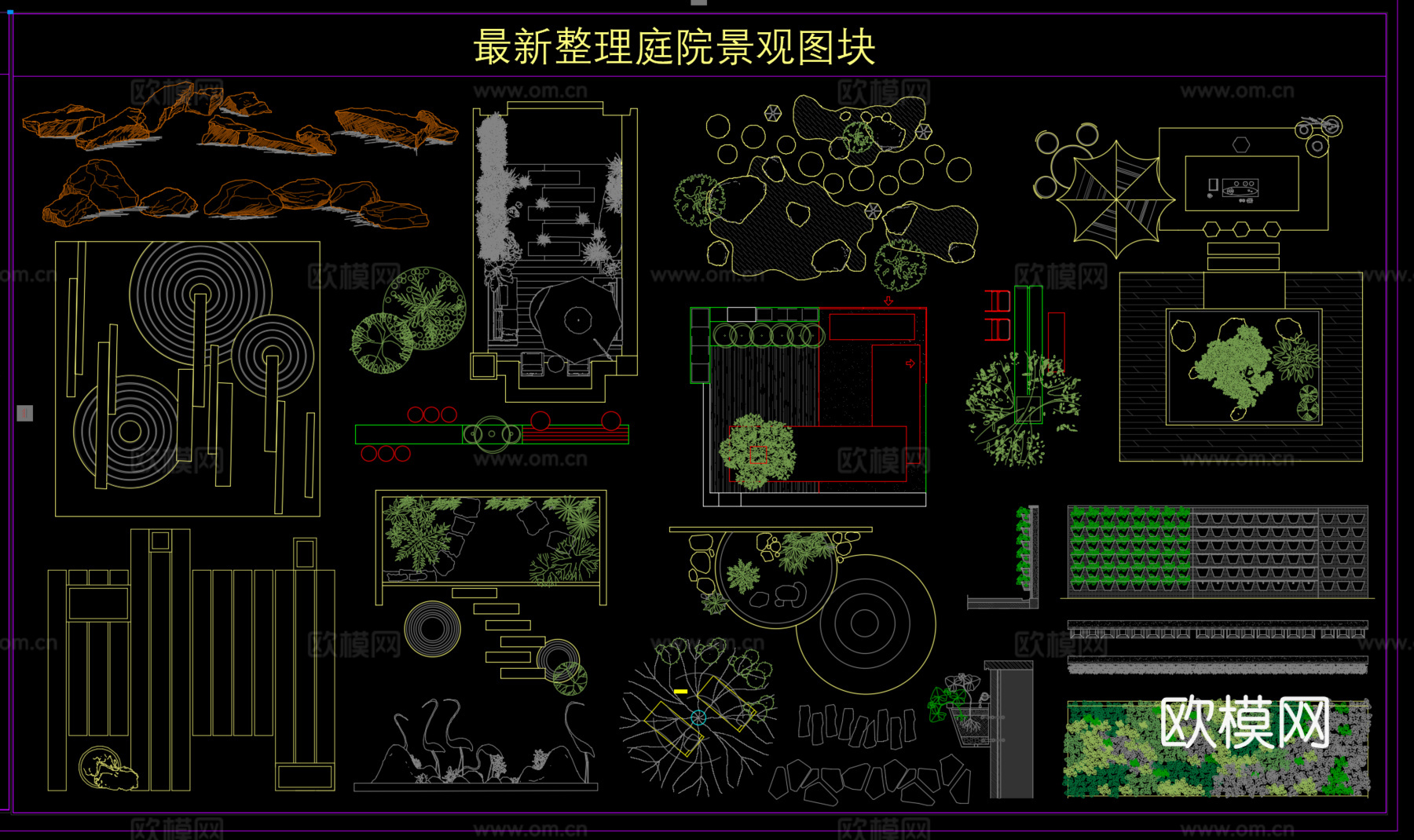 庭院景观图库 绿植小品、端景、假山造景、日式枯山水、水系cad施工图