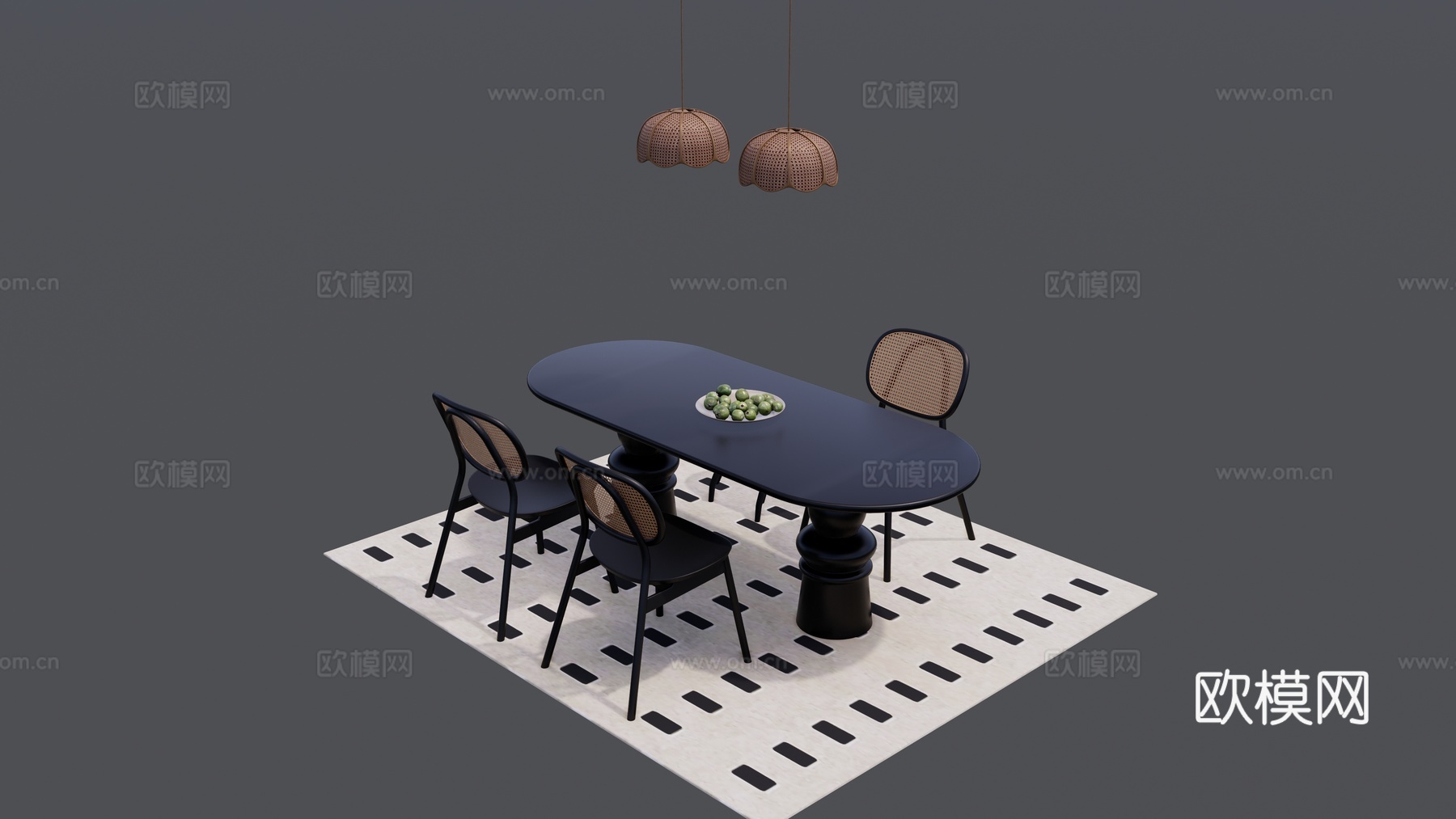 中古风黑色餐桌椅组合su模型