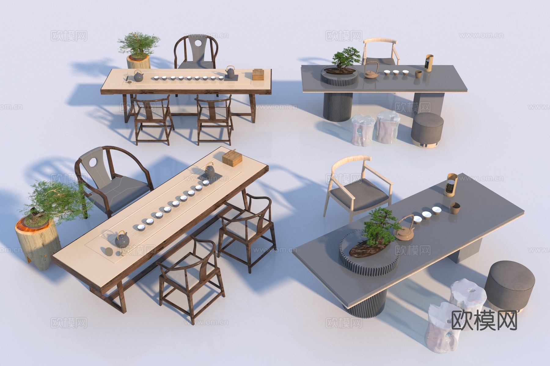 新中式茶桌椅组合3d模型