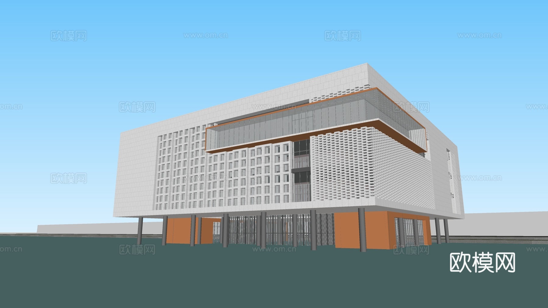 现代图书馆建筑 学校建筑 公共建筑su模型
