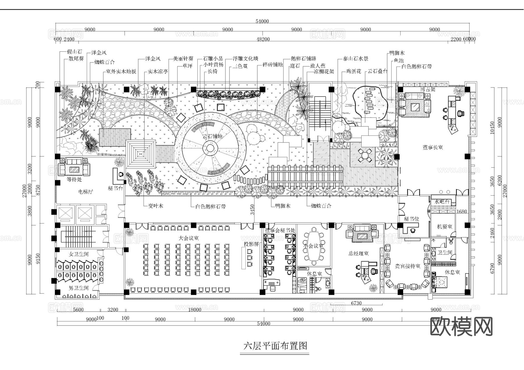 99套屋顶花园平面图施工图cad施工图