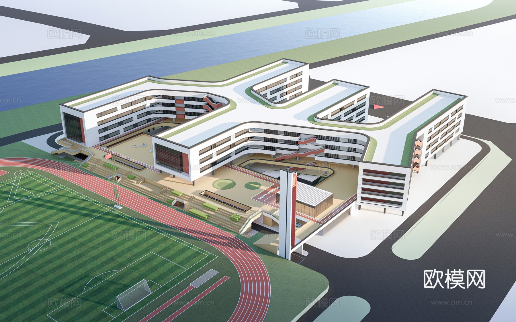 现代学校建筑 教学楼建筑 中小学建筑 行政楼 办公楼su模型