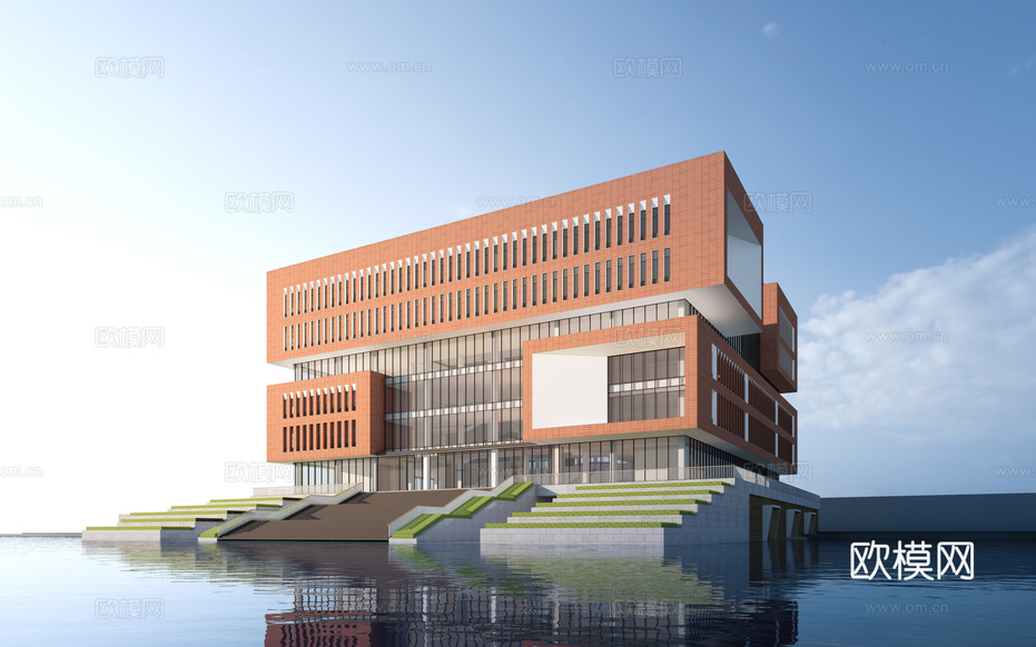 现代图书馆建筑 学校建筑 公共建筑su模型下载(渲染图1)