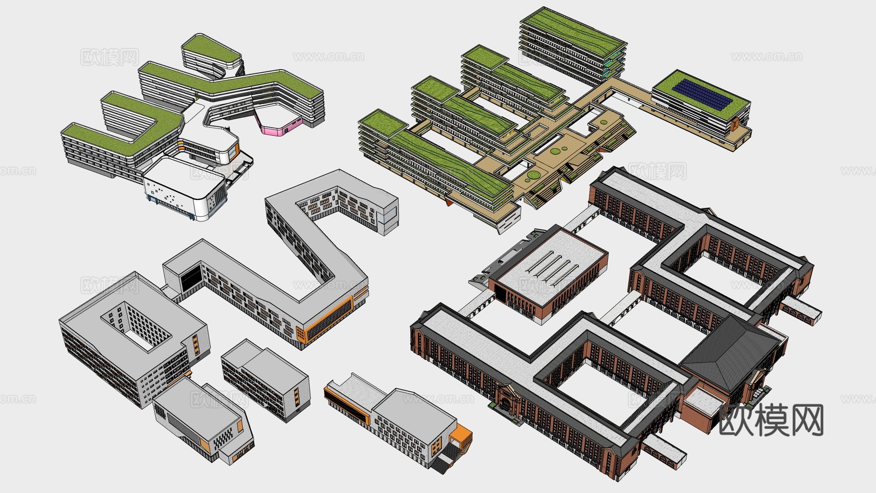 现代学校建筑 教学楼建筑 中小学建筑 行政楼 办公楼su模型