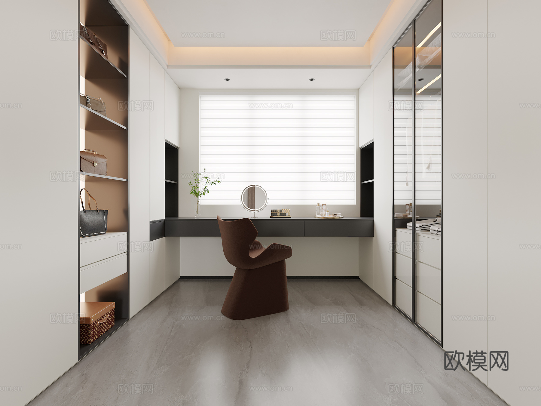 现代极简意式衣帽间背包单椅梳妆柜3d模型