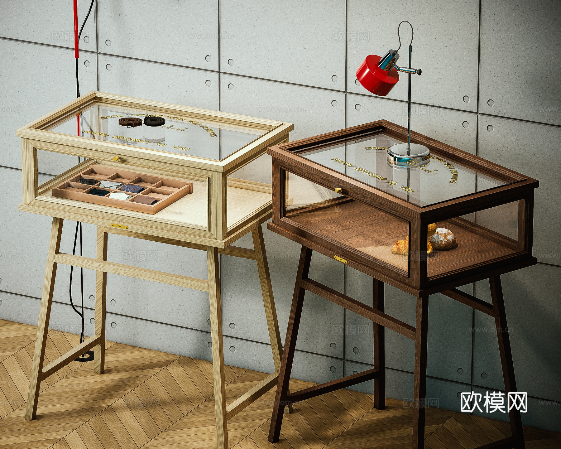 美式中古首饰柜 手办柜 装饰柜 面包展示柜 珠宝展示柜3d模型