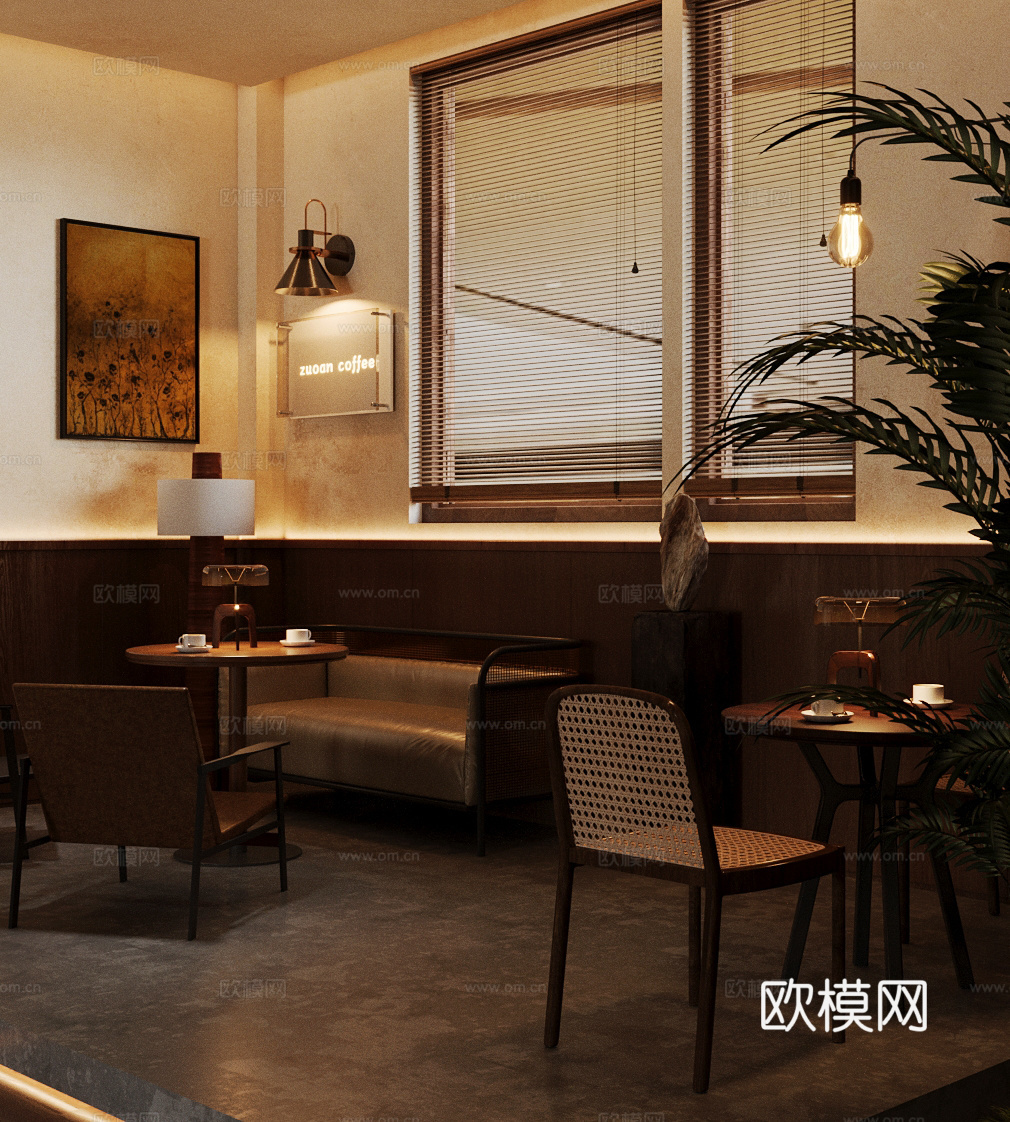 侘寂咖啡厅 咖啡店餐桌椅 侘寂沙发茶几组合 咖啡店卡座沙发su模型