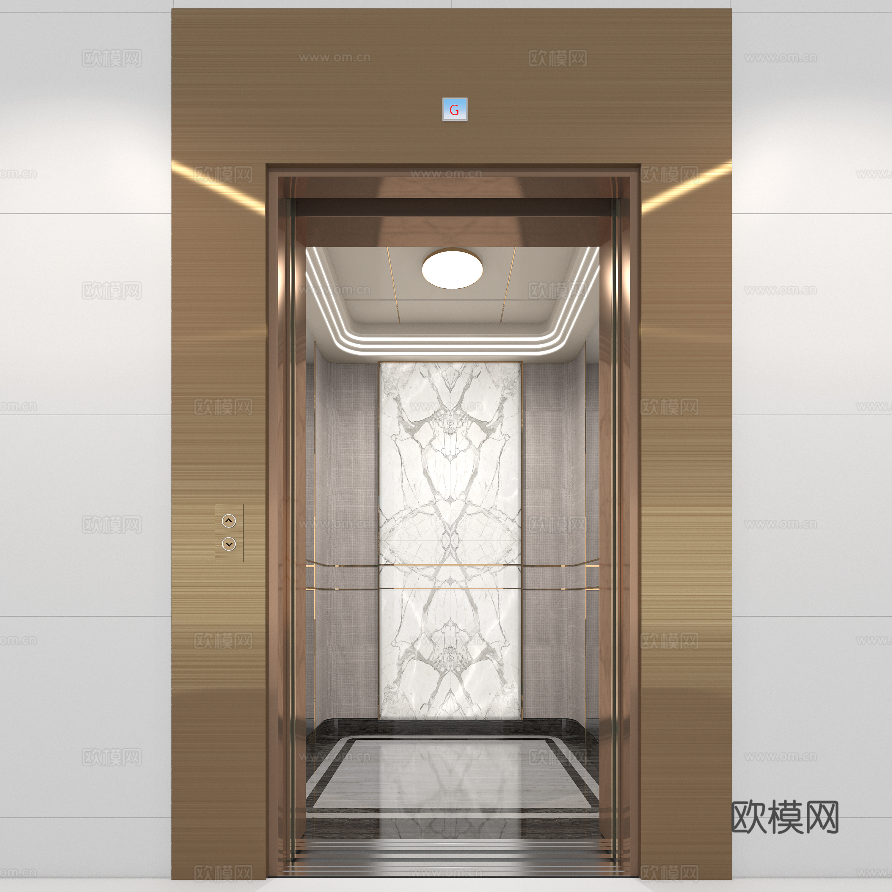 新中式轻奢电梯轿厢3d模型