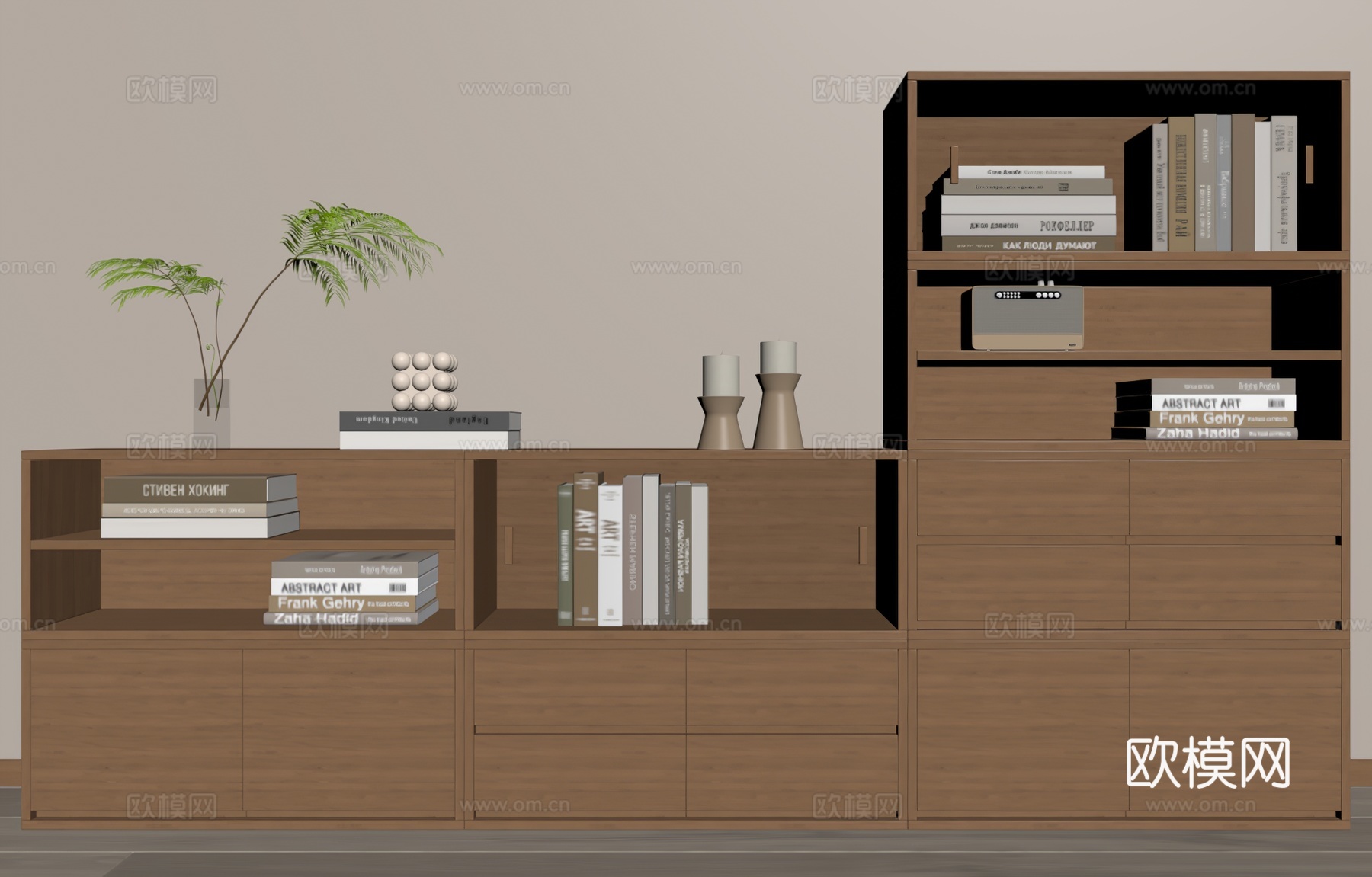 现代书柜su模型下载（渲染图2）