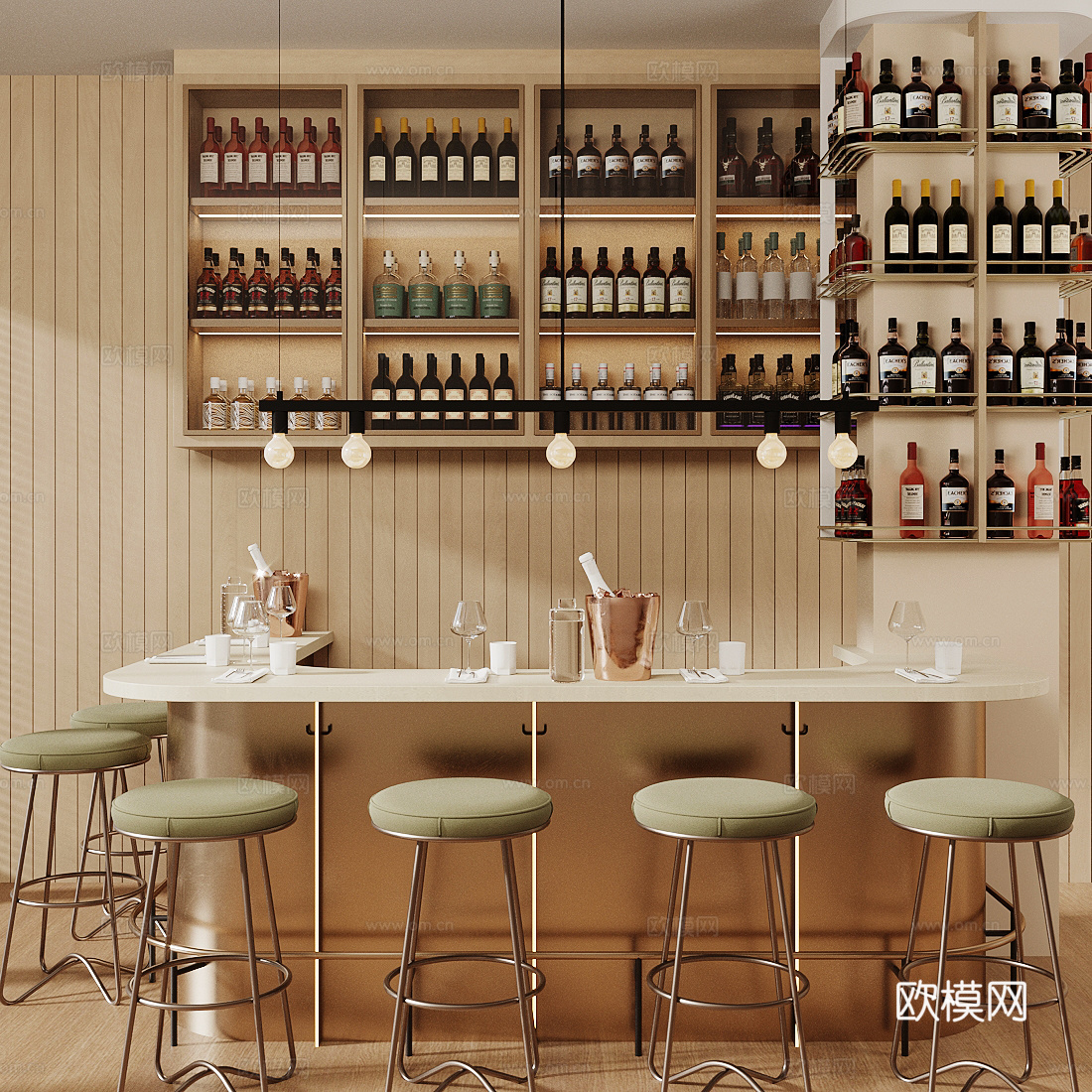 现代吧台 餐厅吧台 咖啡吧台 酒瓶酒架酒柜 酒吧吧台 水吧台su模型