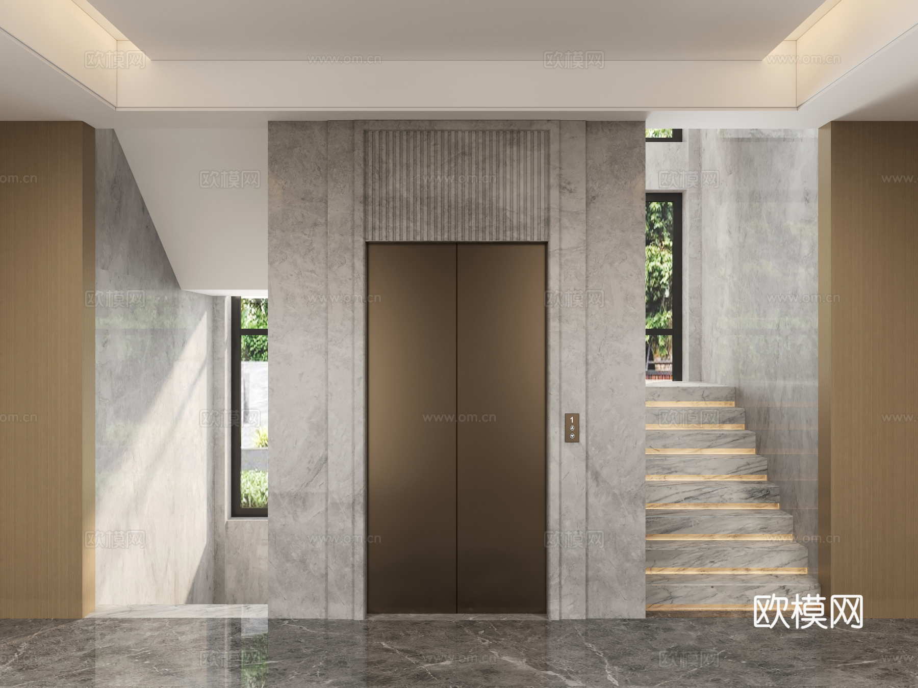 别墅电梯厅 现代楼梯3d模型下载