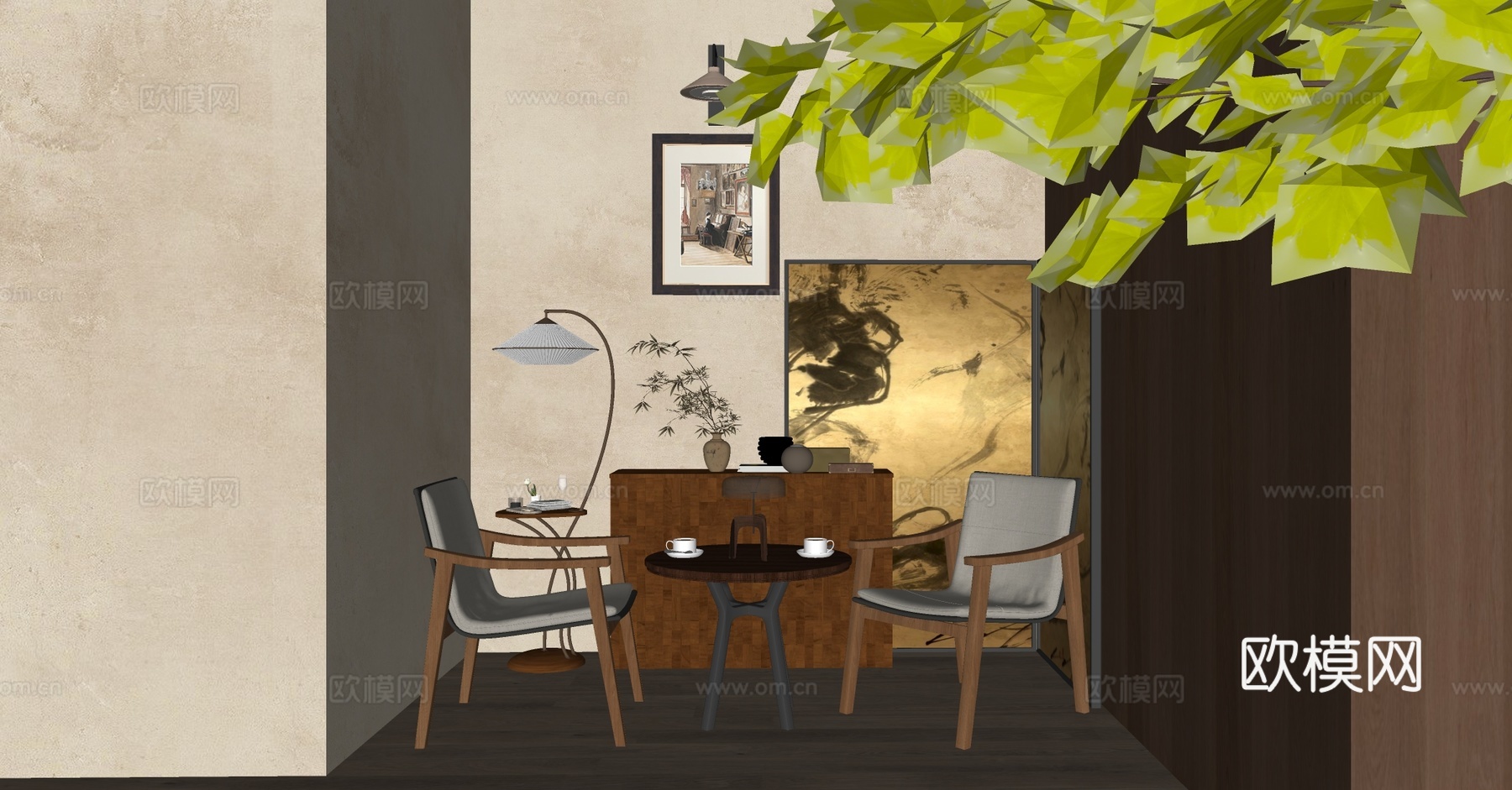 中古复古咖啡厅 咖啡店餐桌椅 侘寂咖啡厅 咖啡店桌椅 咖啡店su模型