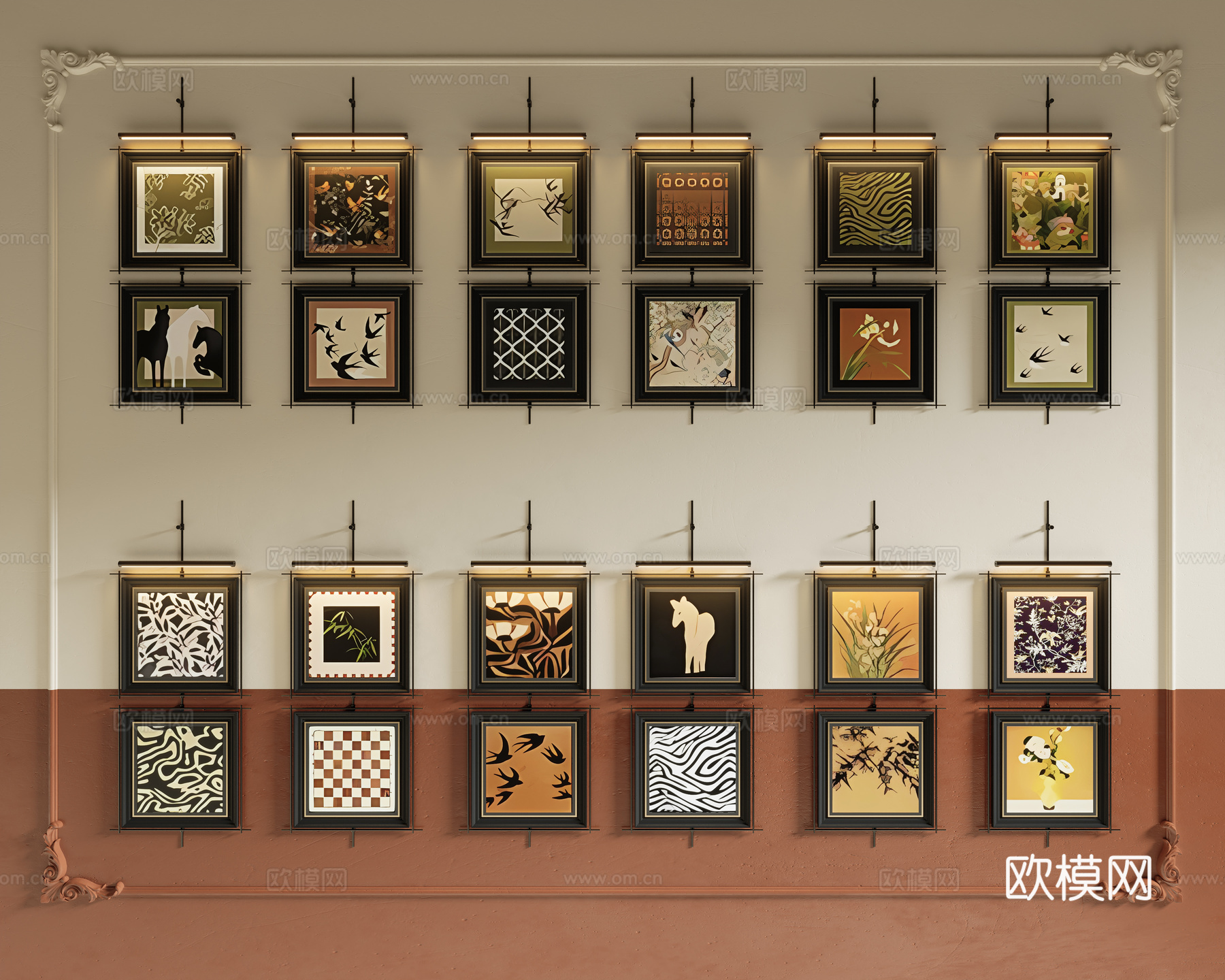 法式挂画 中古风挂画 玄关挂画 铁艺挂画灯 客厅挂画 壁灯画3d模型