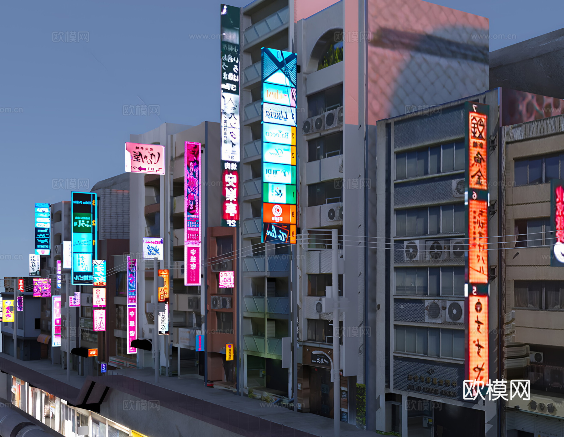 现代商业街 未来科技感 街道广告牌 赛博朋克 沿街商业广告牌3d模型
