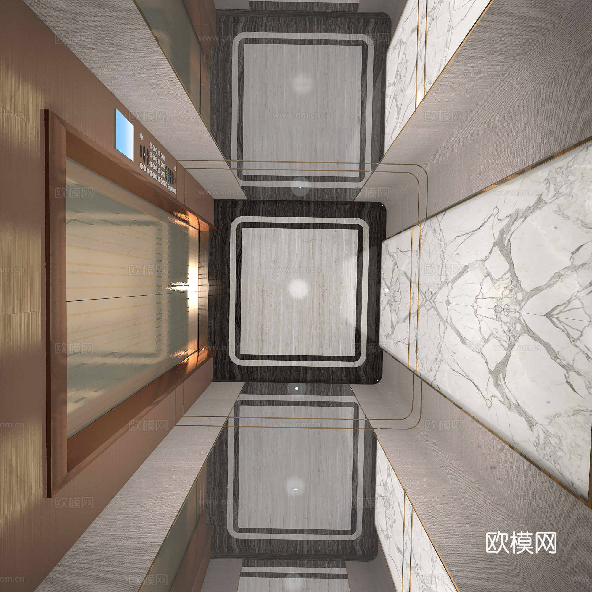 新中式轻奢电梯轿厢3d模型